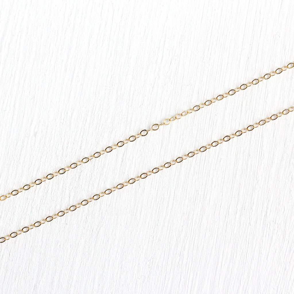 Gold Filled Chain - 18 Inch 14/20 Yellow GF Necklace - 1.5 mm Flat Dainty Cable Chain Spring Ring - Bright Finish Wholesale Jewelry Supply