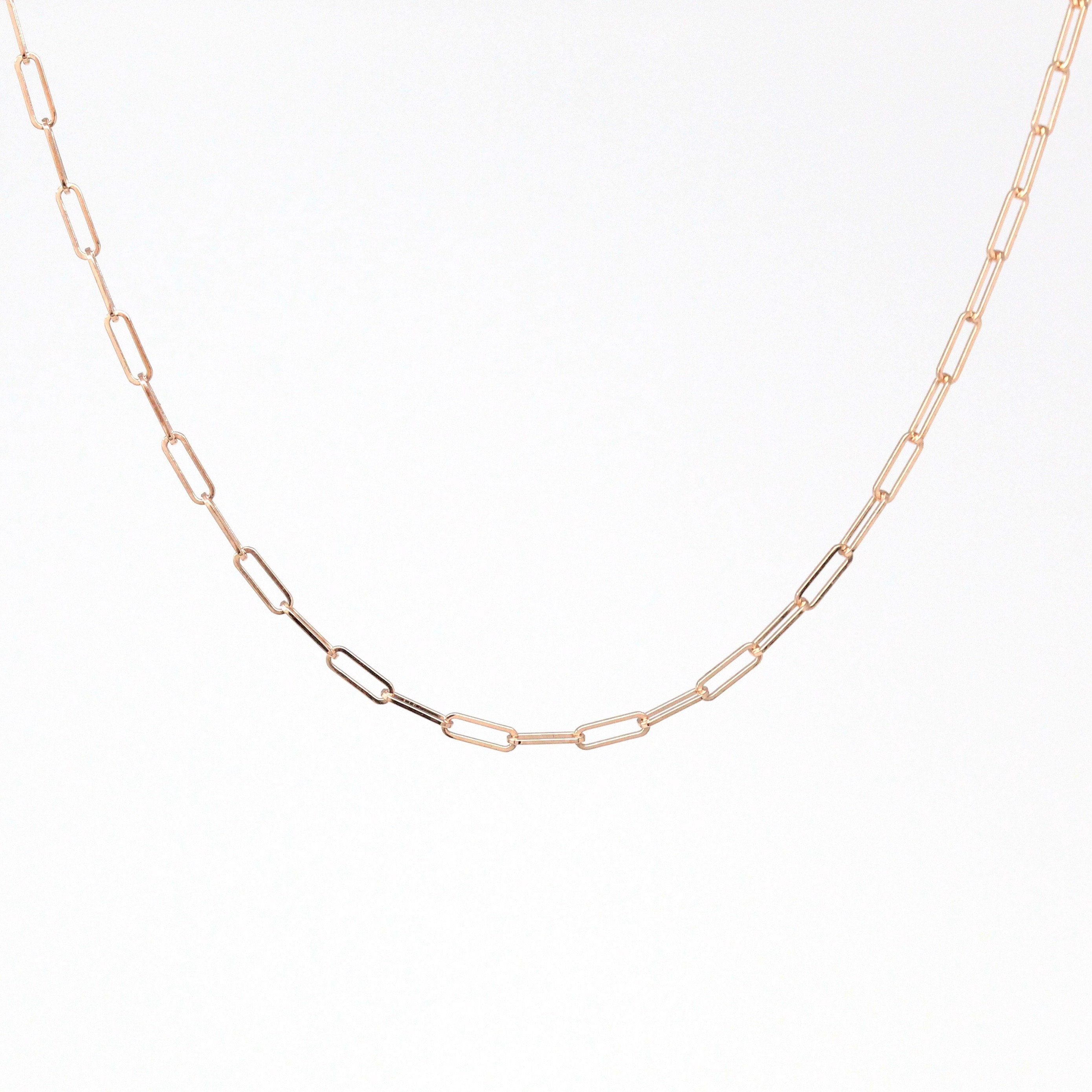 14k Rose Gold Paperclip Chain - Art Deco Style 18 Inch High Polished Dainty Link Fine Jewelry - 1.5 mm Lobster Claw Clasp Necklace Supply