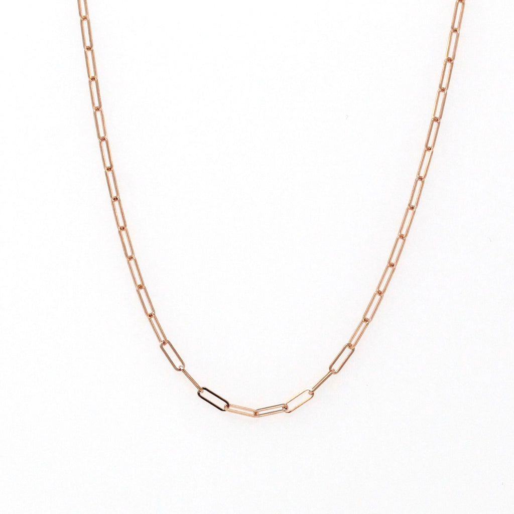 14k Rose Gold Paperclip Chain - Art Deco Style 18 Inch High Polished Dainty Link Fine Jewelry - 1.5 mm Lobster Claw Clasp Necklace Supply
