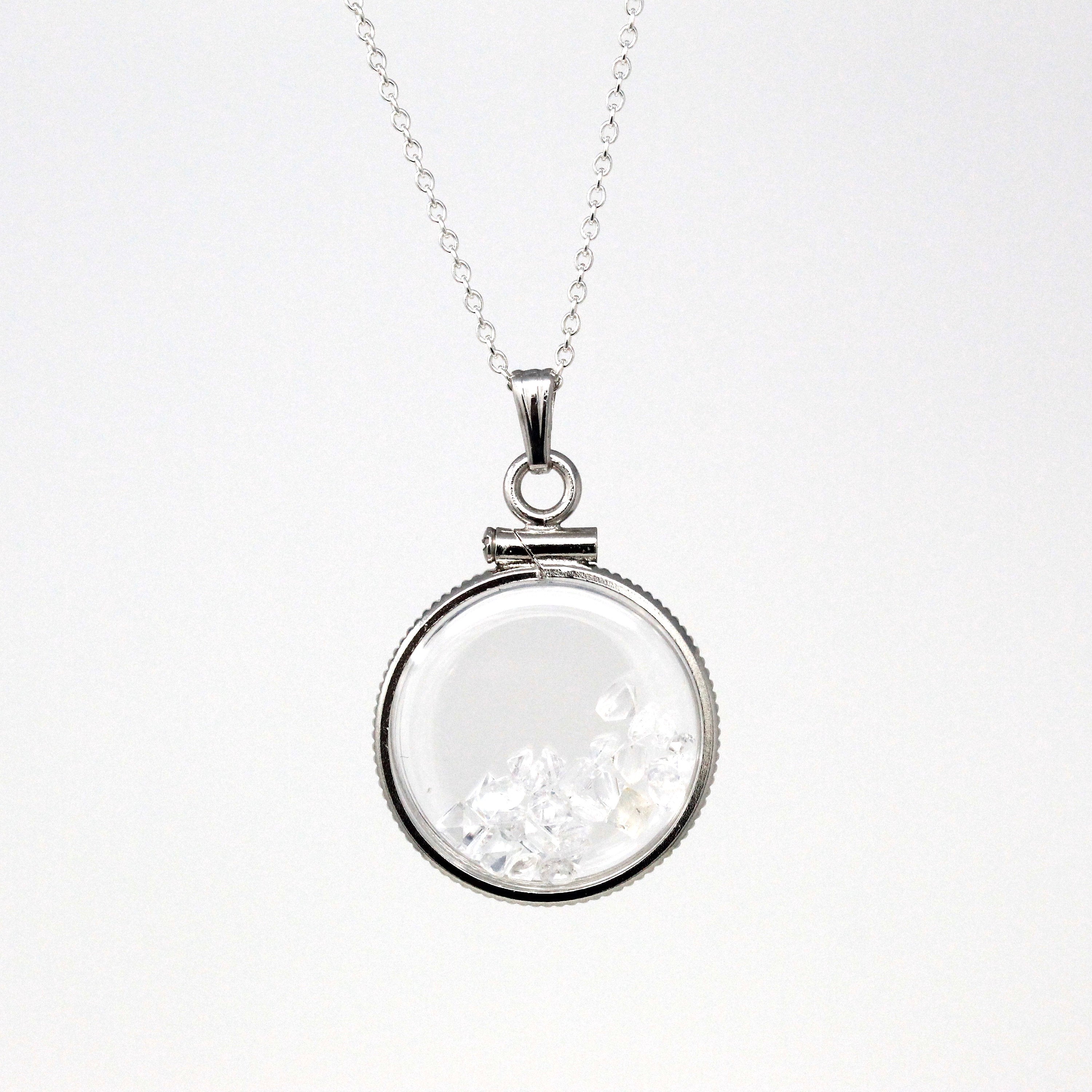 White Topaz Shaker Locket - MJV Handcrafted Sterling Silver Genuine Gems Clear New Pendant - 1.5 CTW Square Round Colorless Gemstone Jewelry