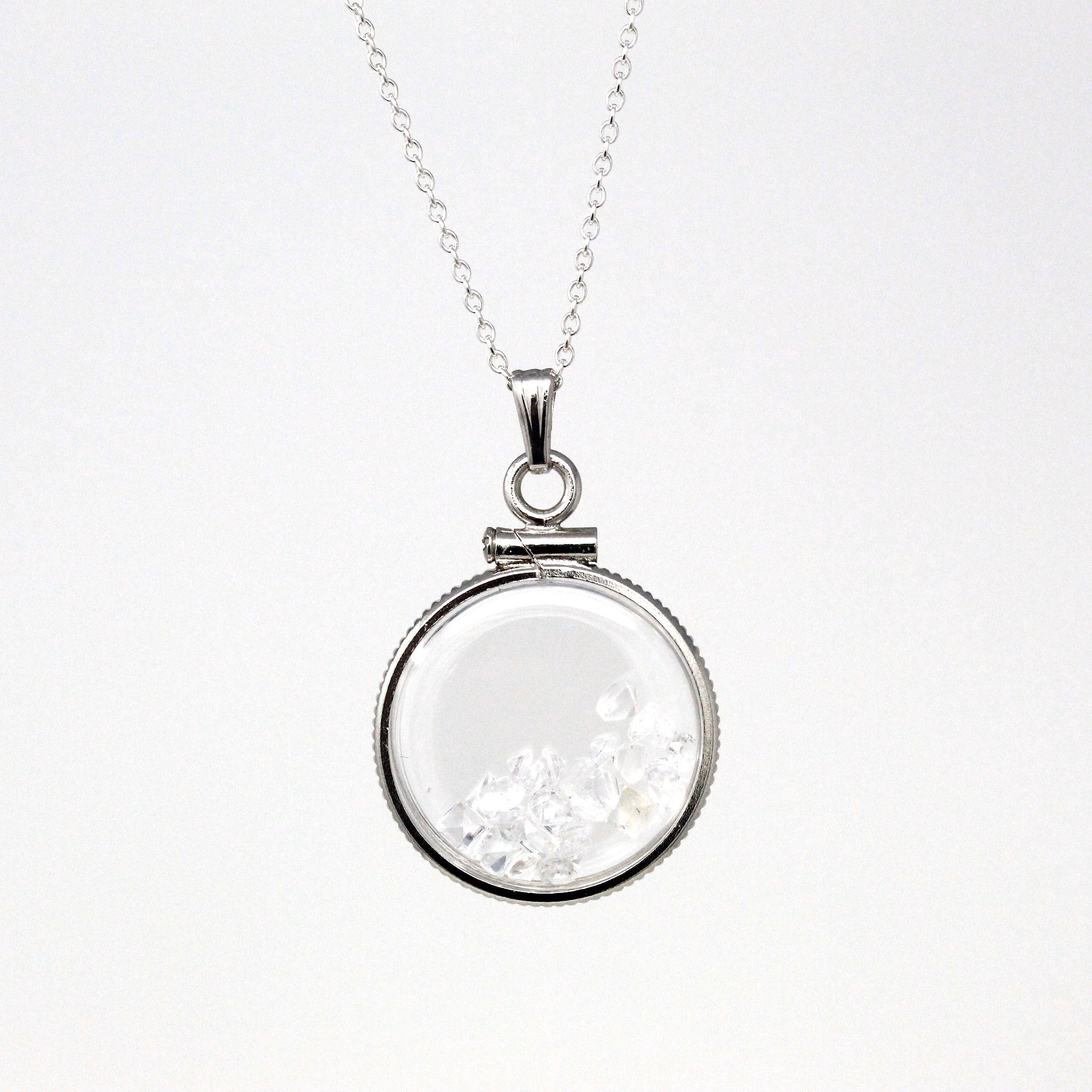 White Topaz Shaker Locket - MJV Handcrafted Sterling Silver Genuine Gems Clear New Pendant - 1.5 CTW Square Round Colorless Gemstone Jewelry