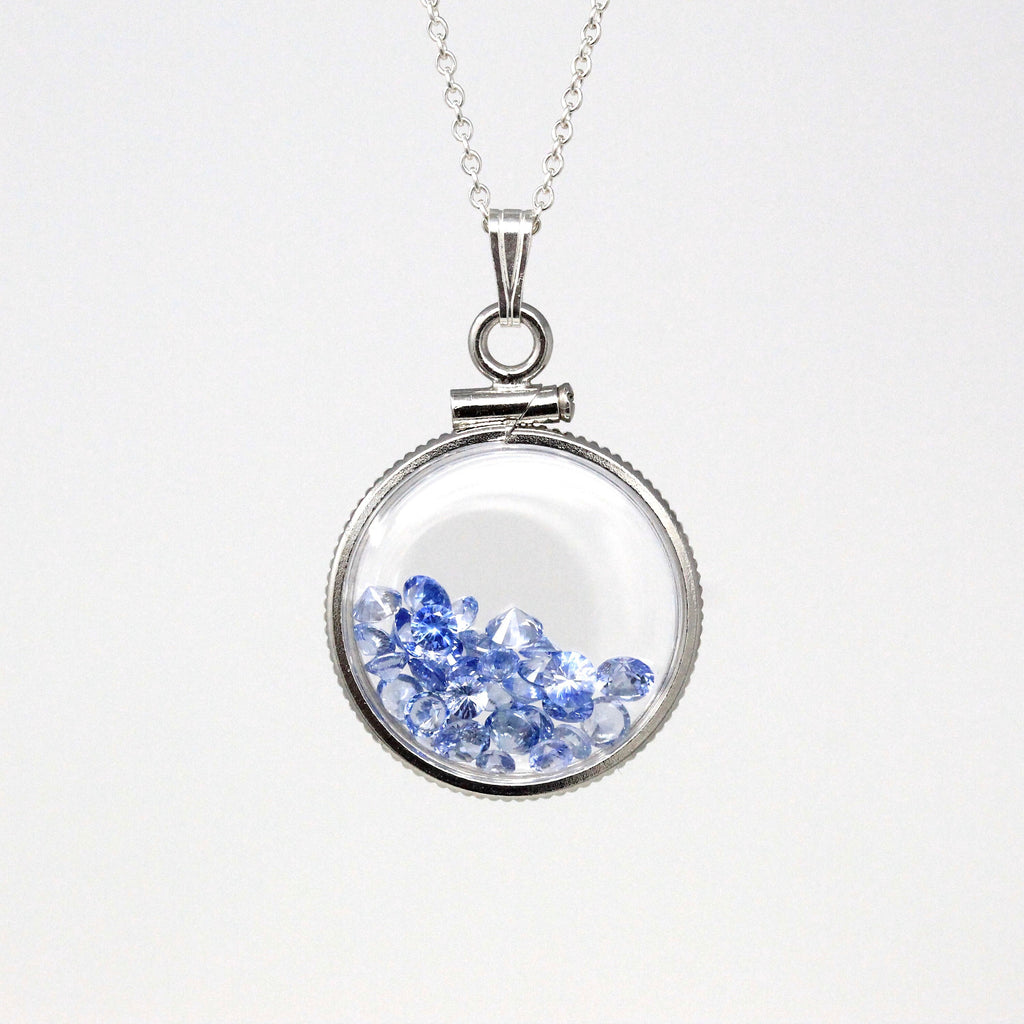 Sapphire Shaker Locket - Handcrafted Sterling Silver Pendant Necklace Charm - Genuine Blue 2 Carats Gemstones September Birthstone Jewelry