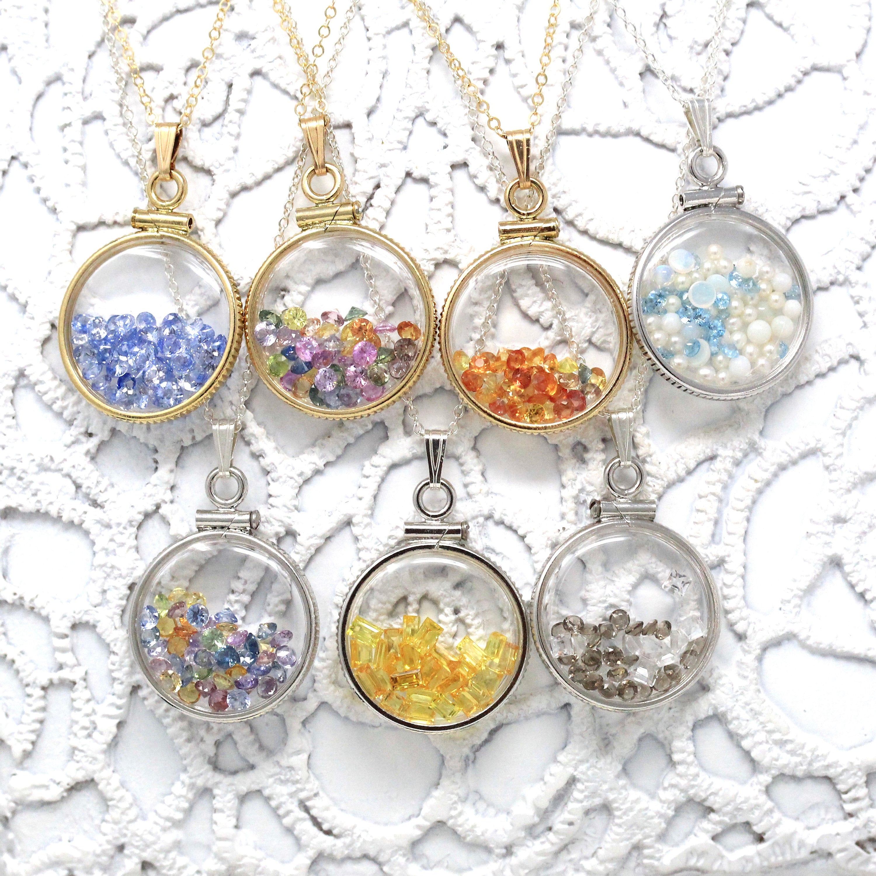 Custom Shaker Locket - Sterling Silver, 14k Gold Filled Natural Gemstone Necklace Pendant, Choose Gems - Bespoke Birthstone Mother's Jewelry