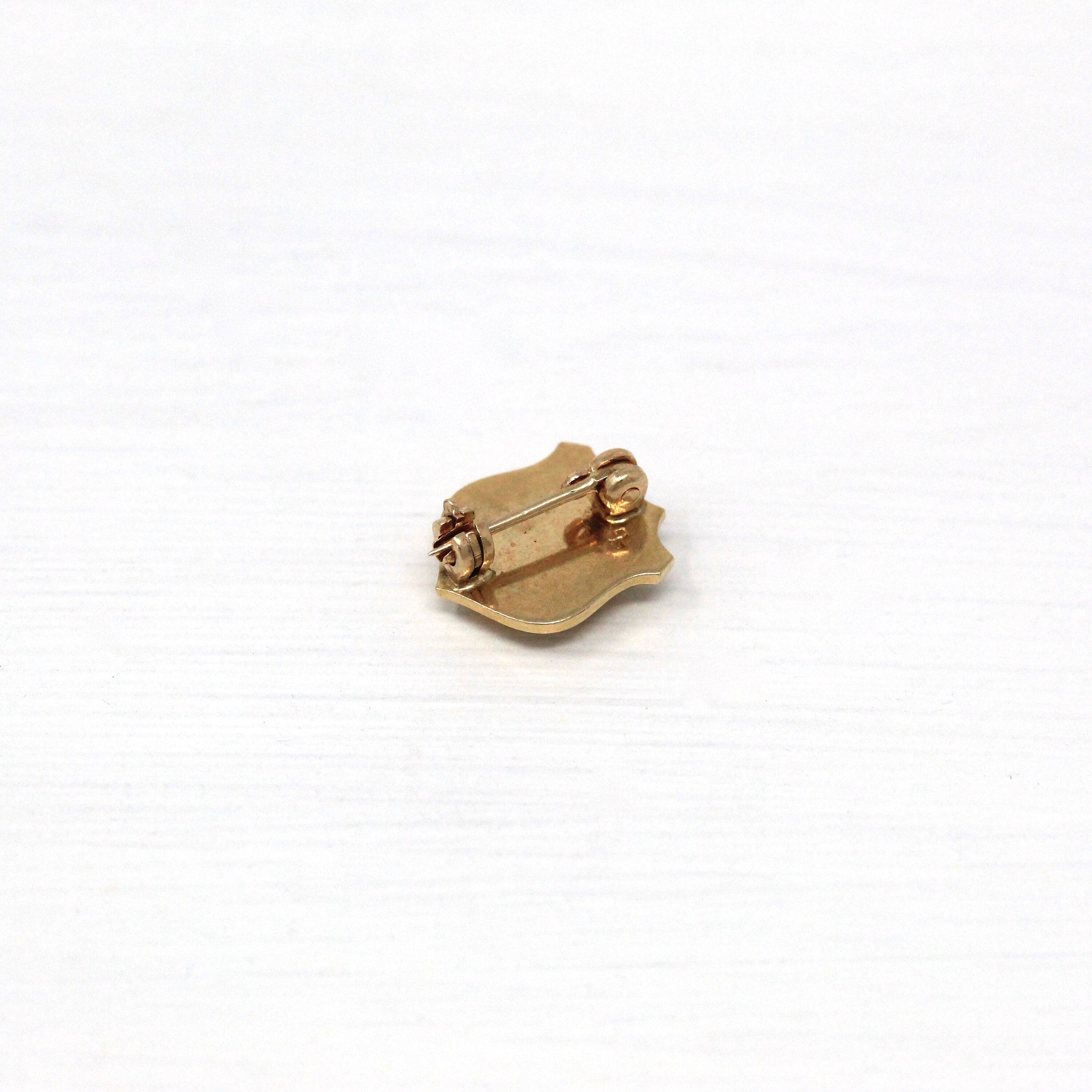 Honor Society Pin - Modern 14k Yellow Gold Black Enameled Phi Kappa Psi Lapel Shield Brooch - Estate Scholastic Achievement Fine Jewelry