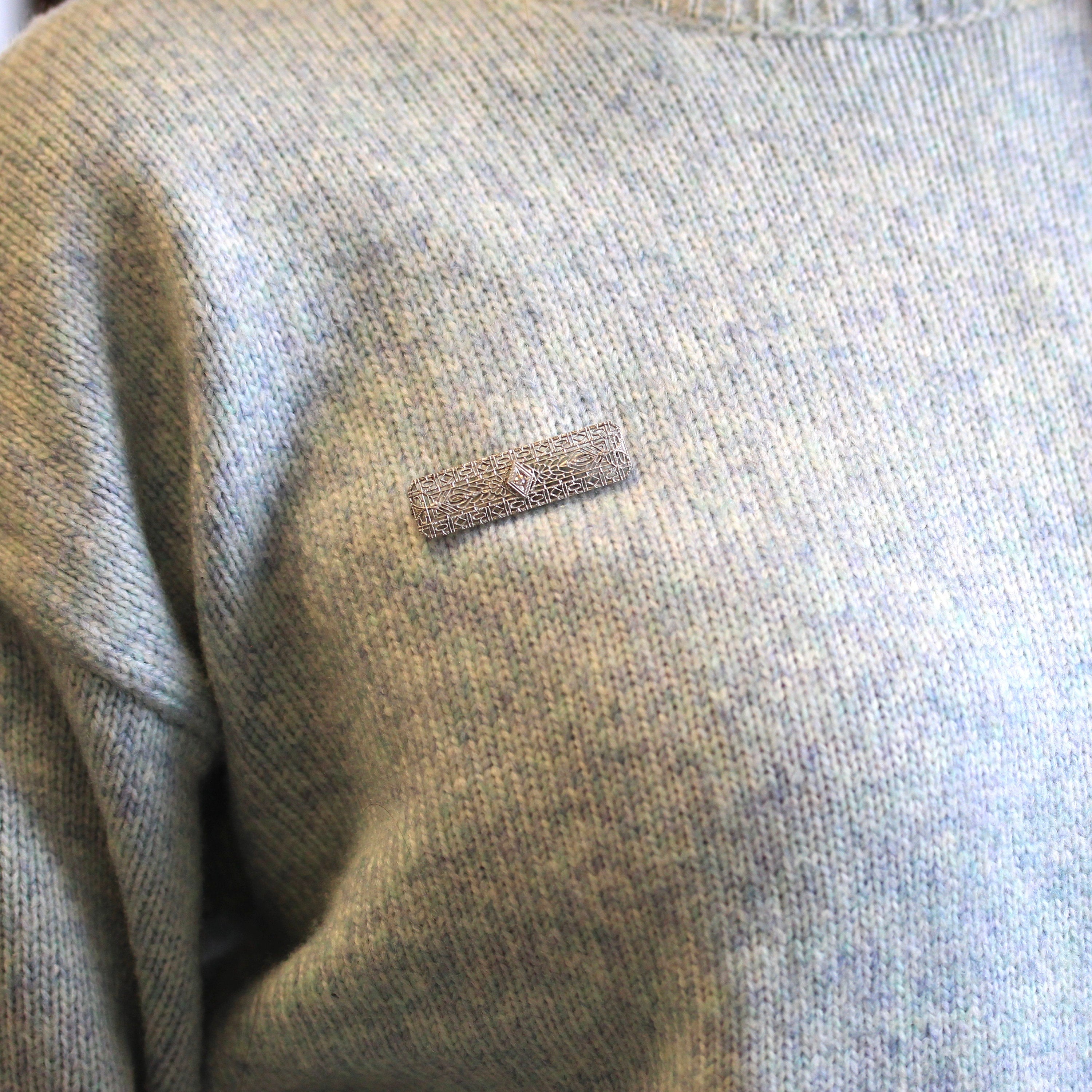 Art Deco Brooch - Antique 14k White Gold Filigree Genuine .02 CT Old European Diamond Pin - Circa 1920s Era Fashion Accessory Fine Jewelry