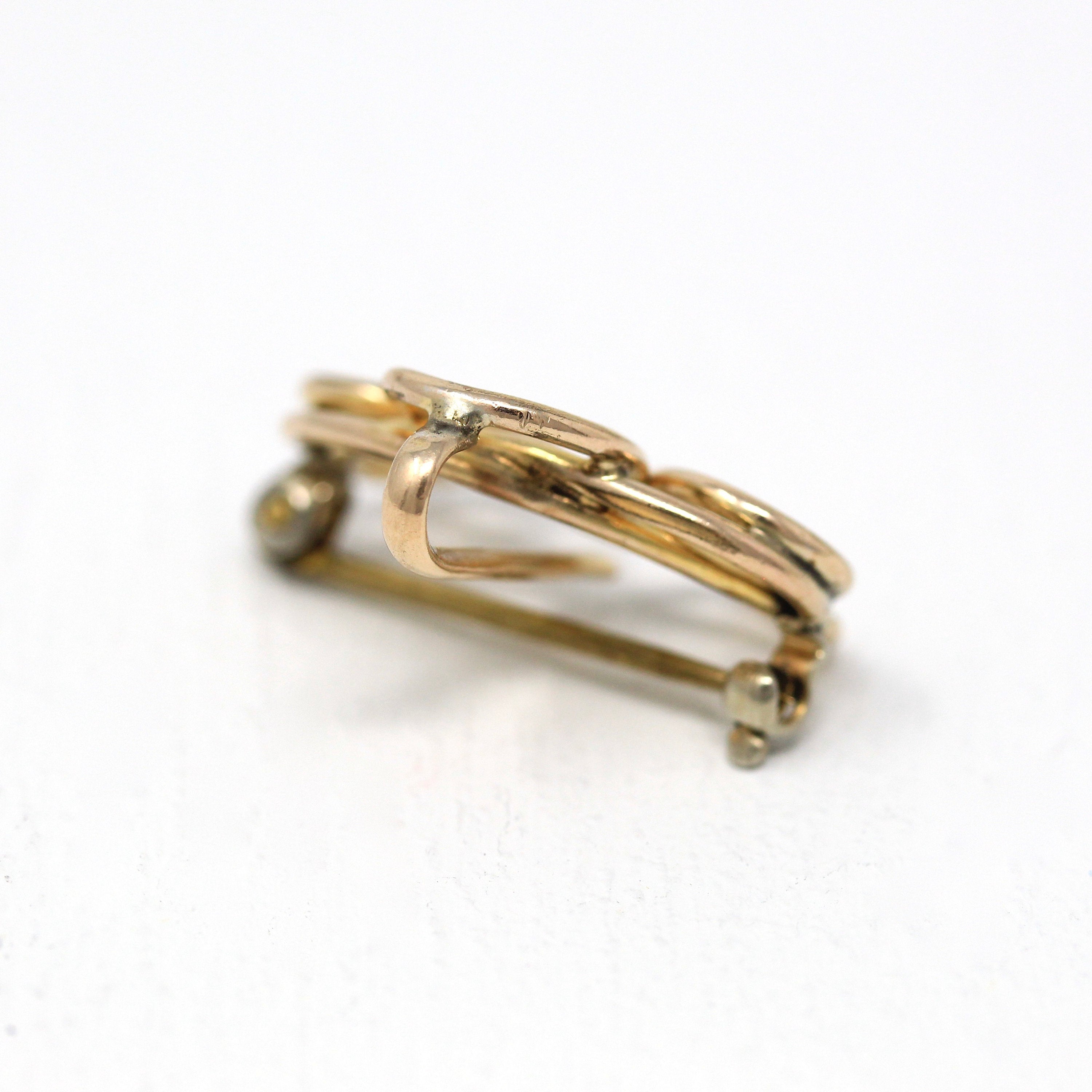 Vintage Swirl Brooch - Retro Yellow Gold Filled Polished Looped Design 40s Statement Pin - Circa 1940s Era Fashion Accessory Jewelry