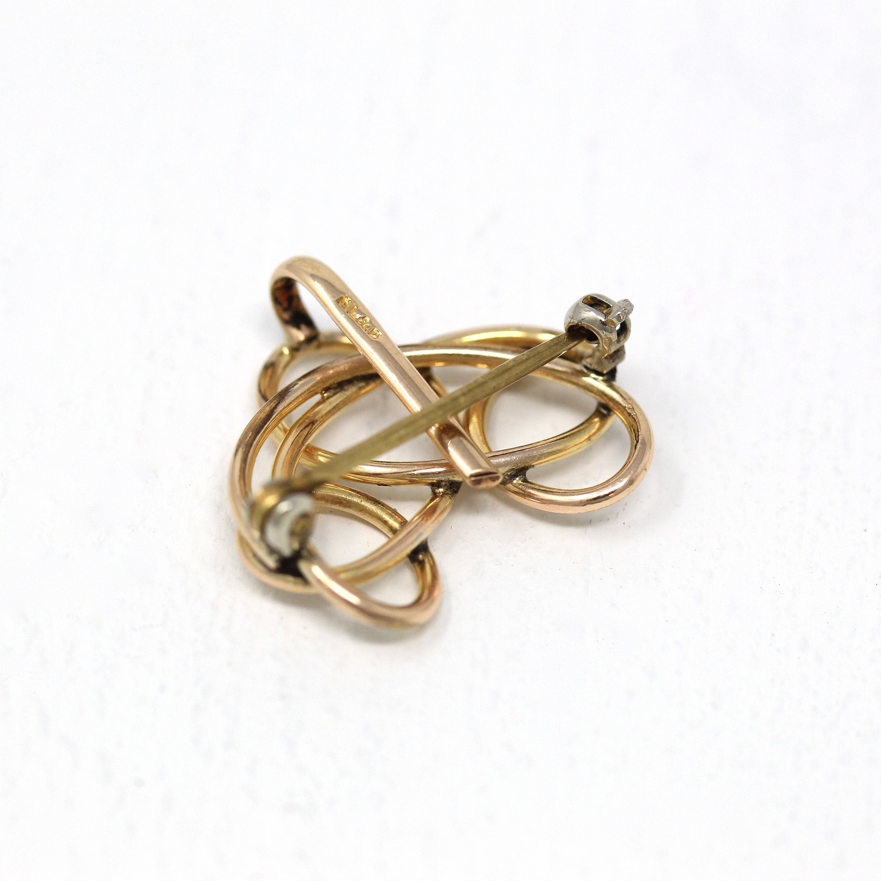 Vintage Swirl Brooch - Retro Yellow Gold Filled Polished Looped Design 40s Statement Pin - Circa 1940s Era Fashion Accessory Jewelry