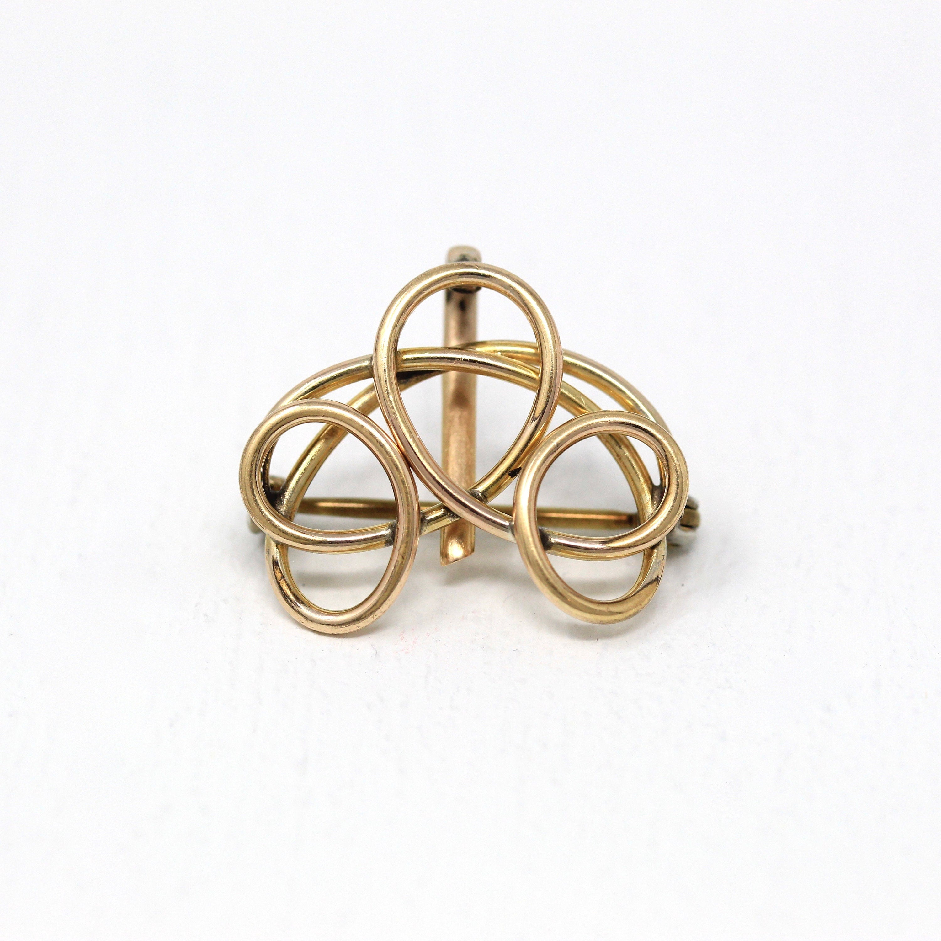 Vintage Swirl Brooch - Retro Yellow Gold Filled Polished Looped Design 40s Statement Pin - Circa 1940s Era Fashion Accessory Jewelry