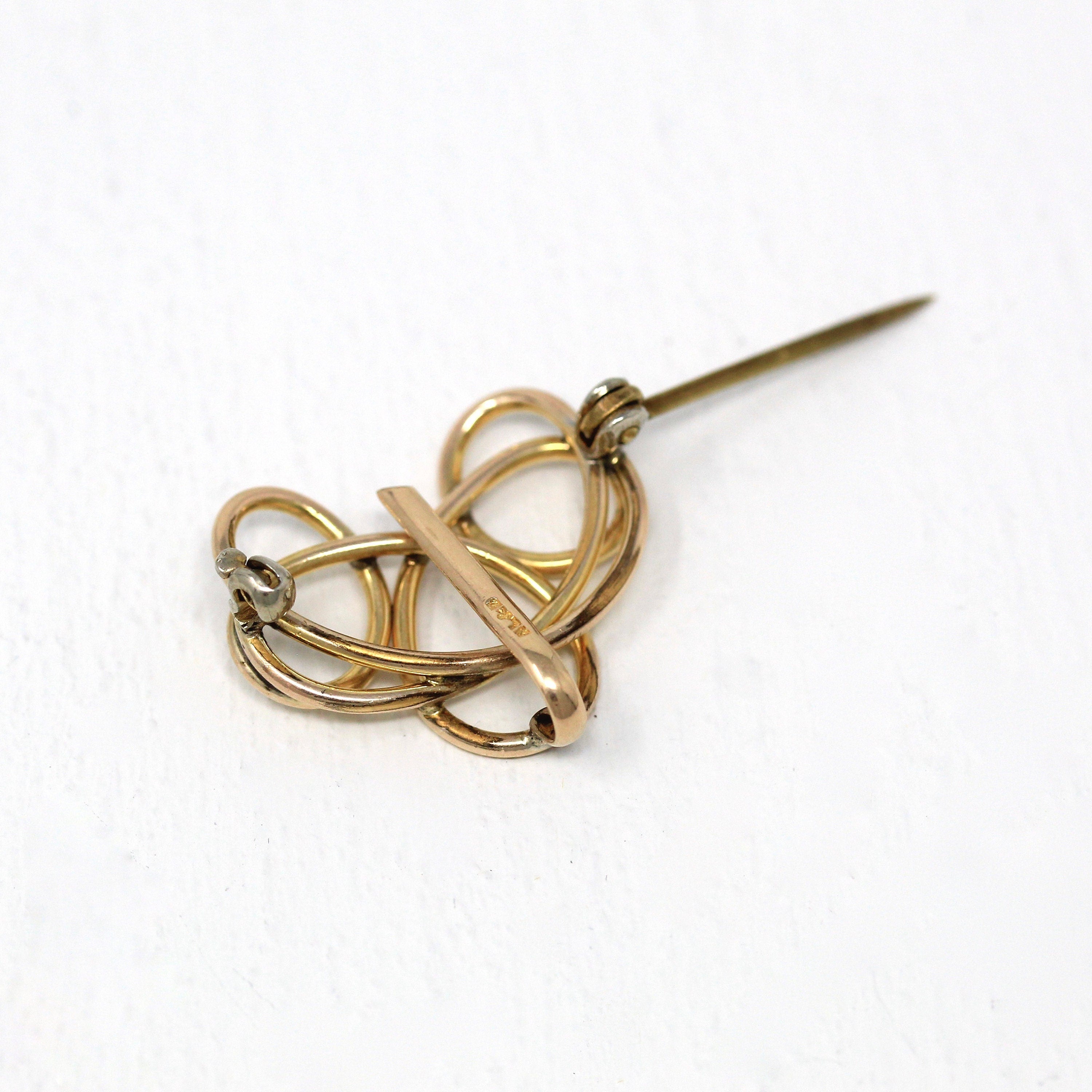 Vintage Swirl Brooch - Retro Yellow Gold Filled Polished Looped Design 40s Statement Pin - Circa 1940s Era Fashion Accessory Jewelry