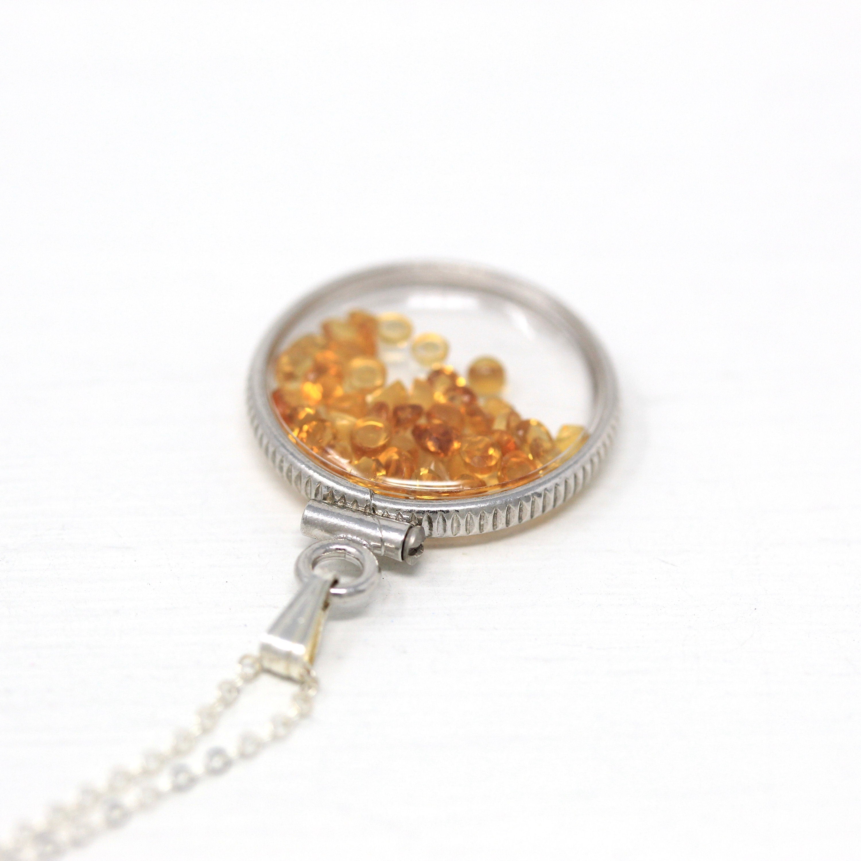 Citrine Shaker Locket - Handcrafted Sterling Silver Pendant Necklace Charm - Round Cabochon Genuine 1.5 CTW Gems November Birthstone Jewelry