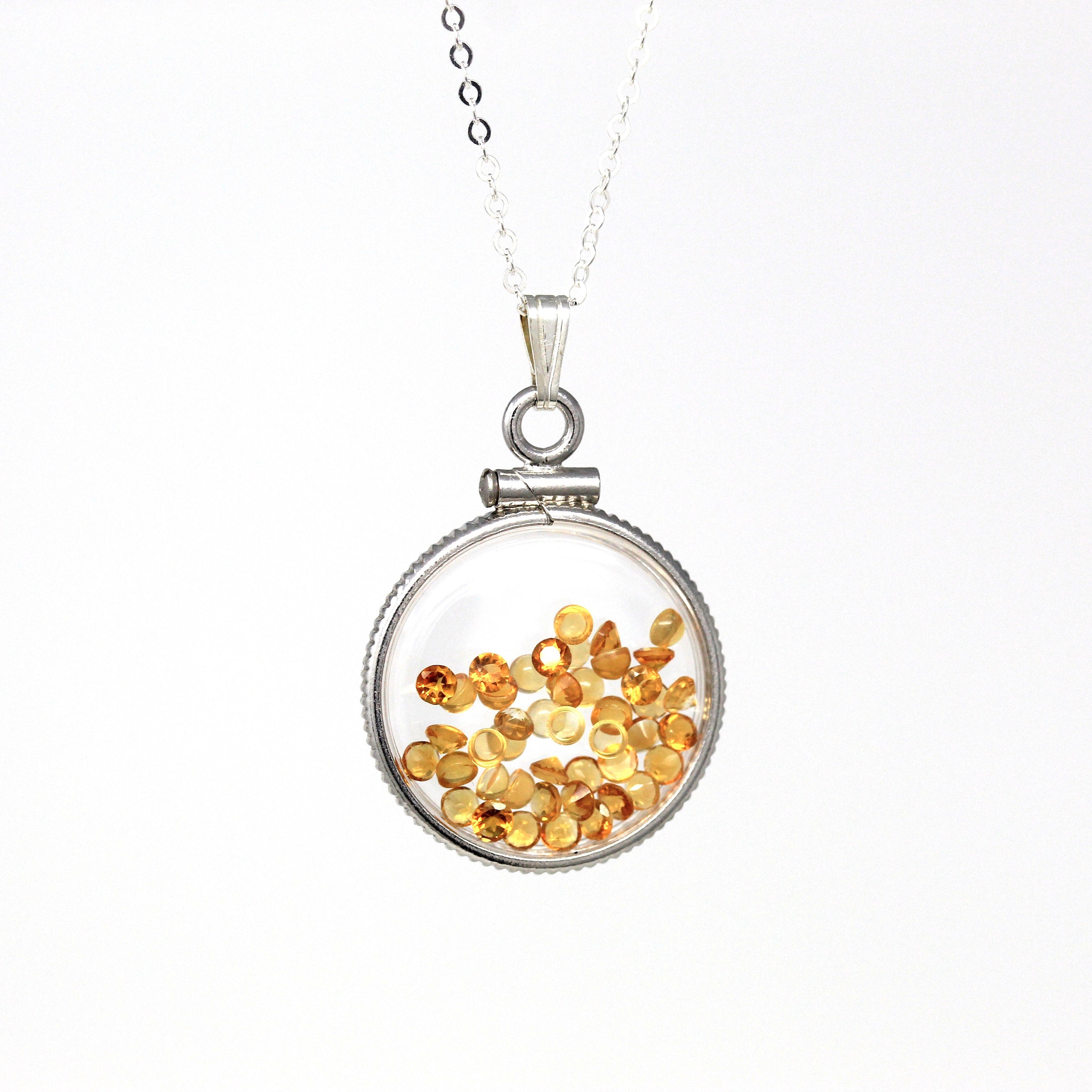 Citrine Shaker Locket - Handcrafted Sterling Silver Pendant Necklace Charm - Round Cabochon Genuine 1.5 CTW Gems November Birthstone Jewelry