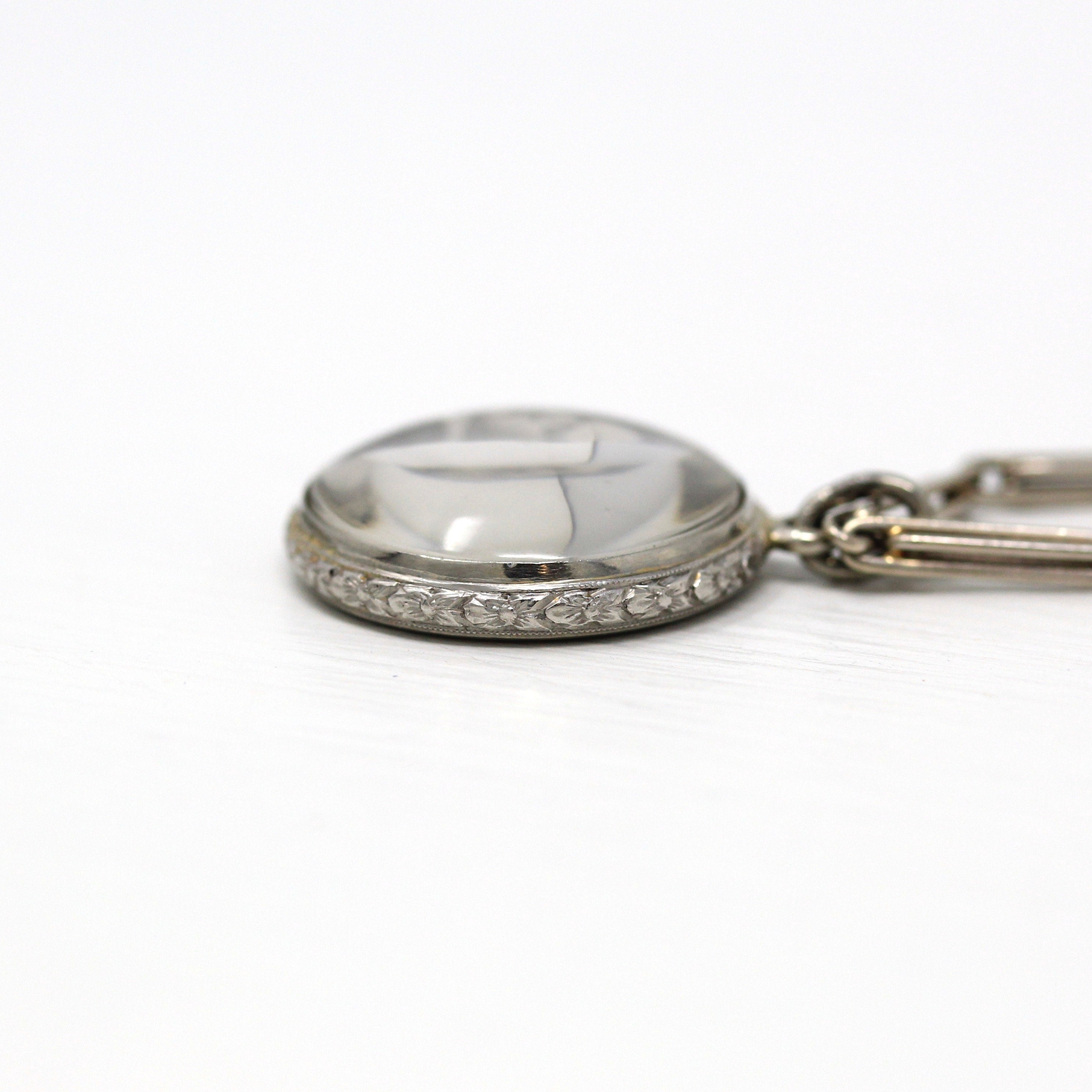 Antique Photo Fob - Art Deco Era 14k White Gold Initials "MAG" Photograph Keepsake - Circa 1920s Choker Necklace Watch Chain Fine Jewelry