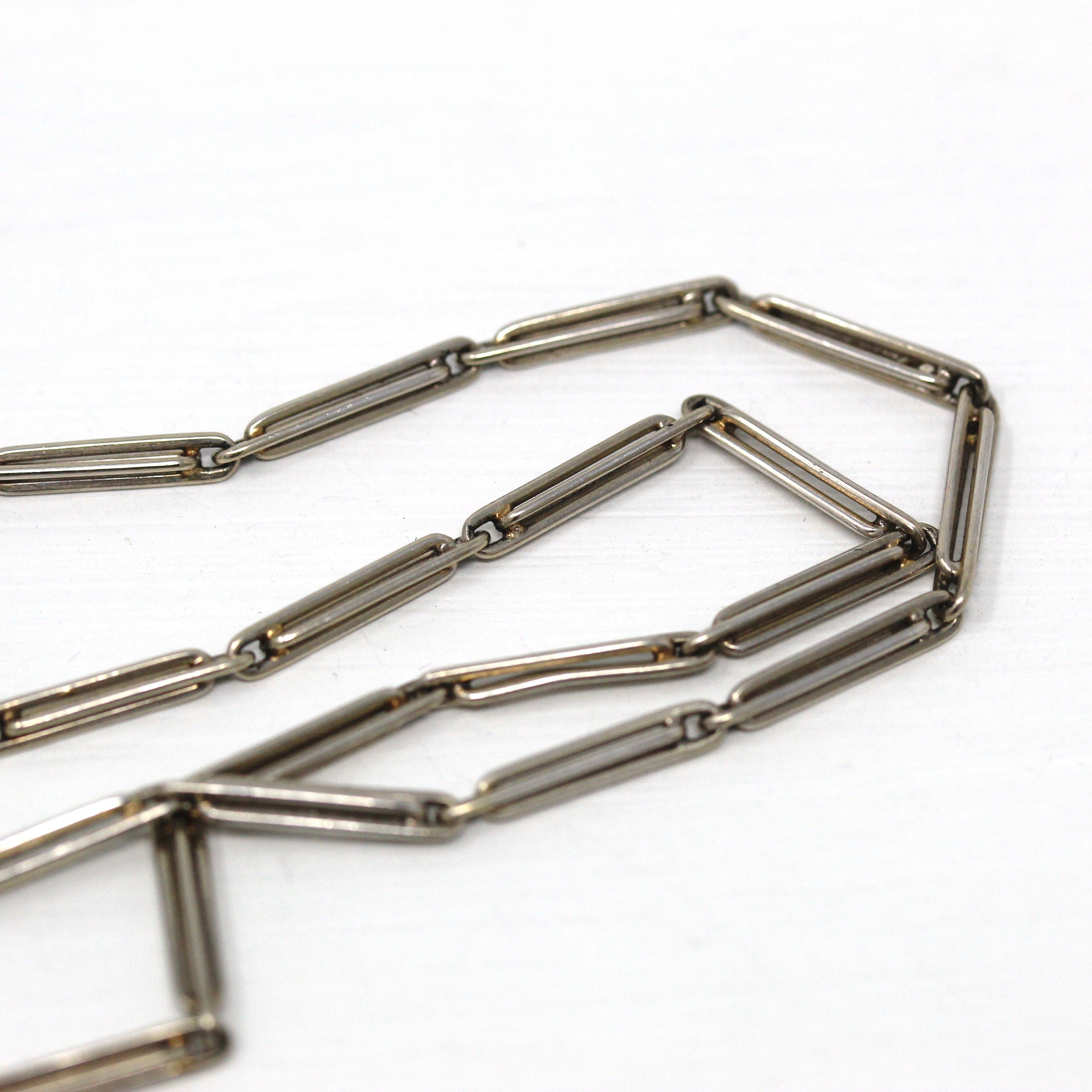 Antique Photo Fob - Art Deco Era 14k White Gold Initials "MAG" Photograph Keepsake - Circa 1920s Choker Necklace Watch Chain Fine Jewelry