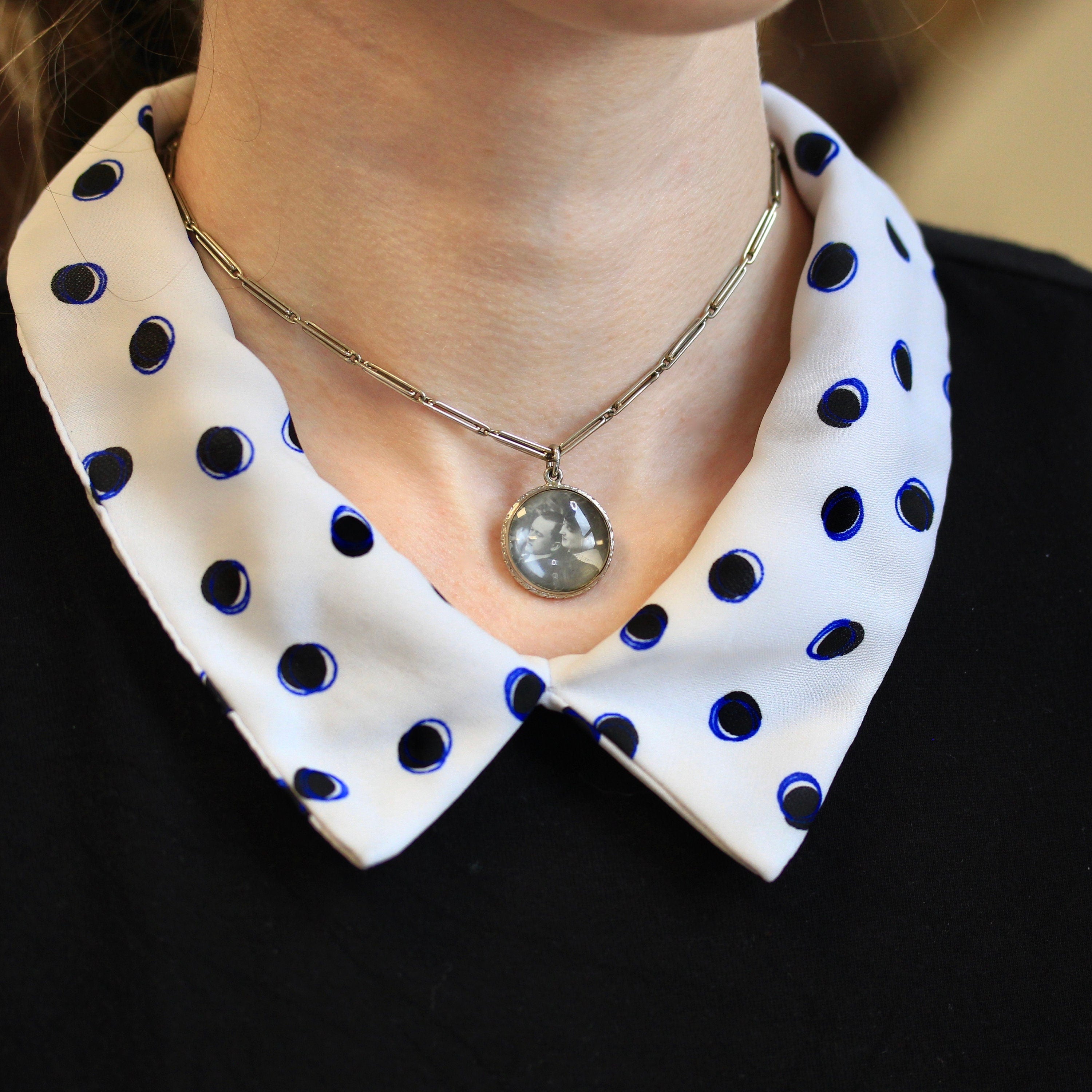 Antique Photo Fob - Art Deco Era 14k White Gold Initials "MAG" Photograph Keepsake - Circa 1920s Choker Necklace Watch Chain Fine Jewelry