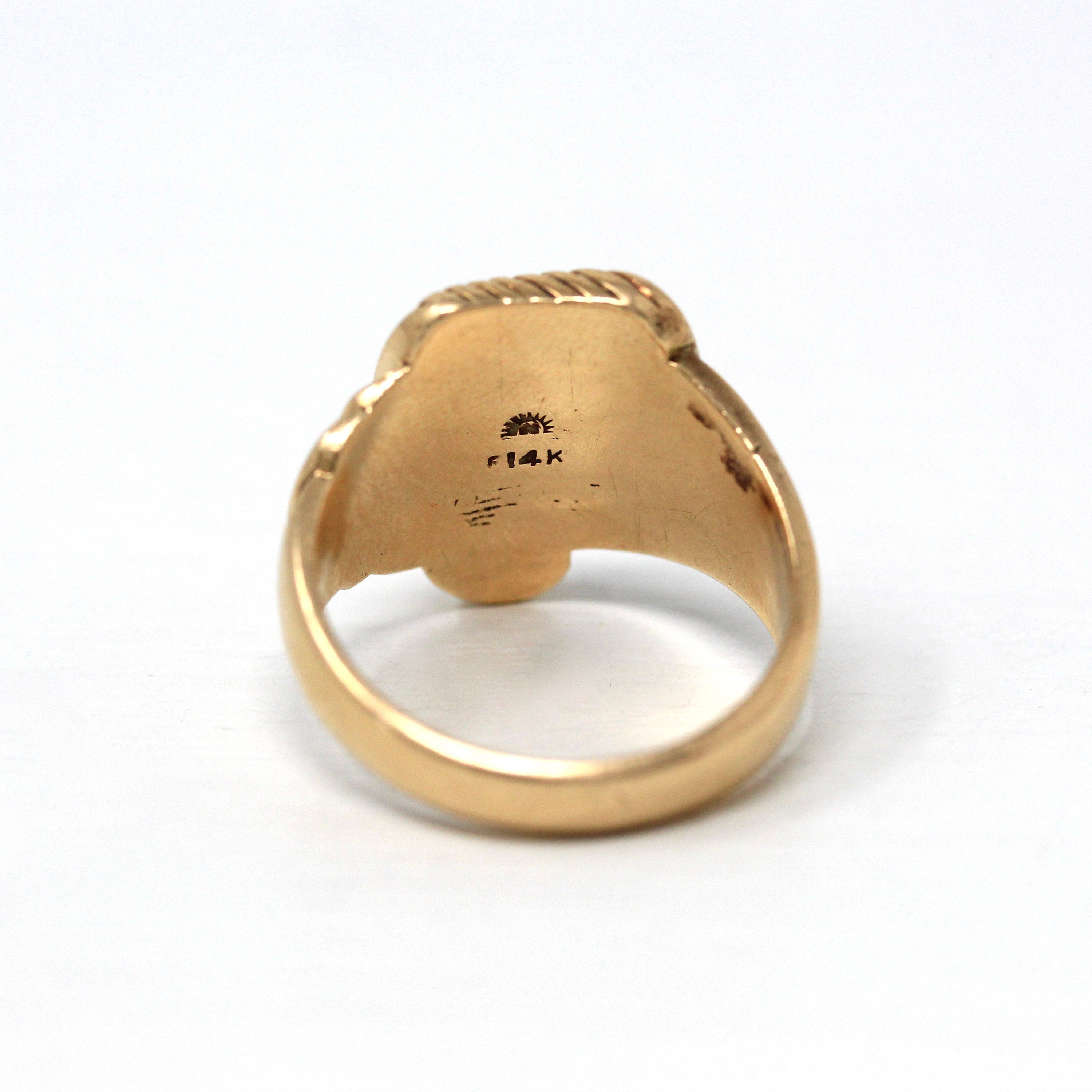 Letters "BK" Ring - Art Deco 14k Yellow & White Gold Initials Scroll Flower Signet - Vintage Circa 1930s Size 9 3/4 Statement Fine Jewelry
