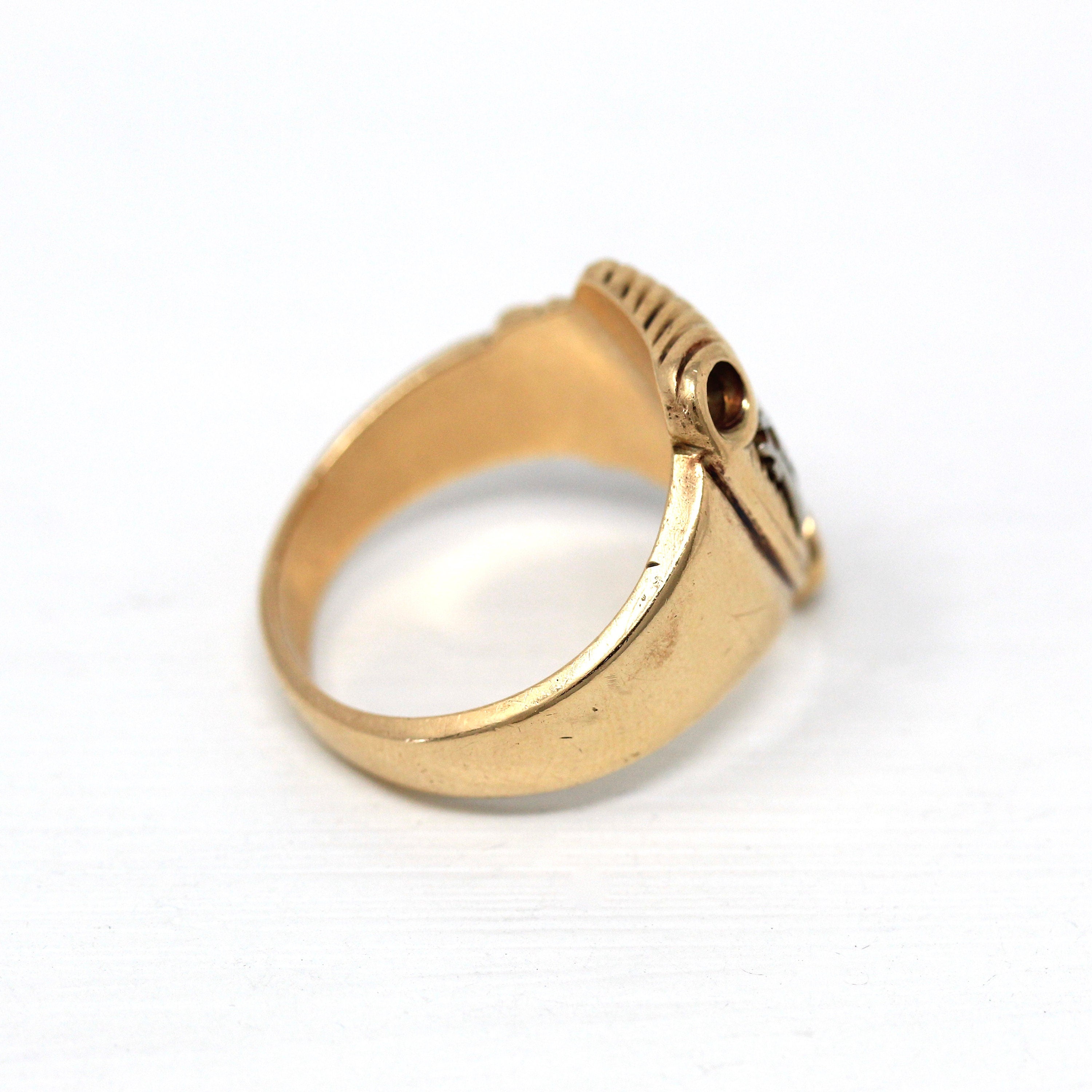 Letters "BK" Ring - Art Deco 14k Yellow & White Gold Initials Scroll Flower Signet - Vintage Circa 1930s Size 9 3/4 Statement Fine Jewelry