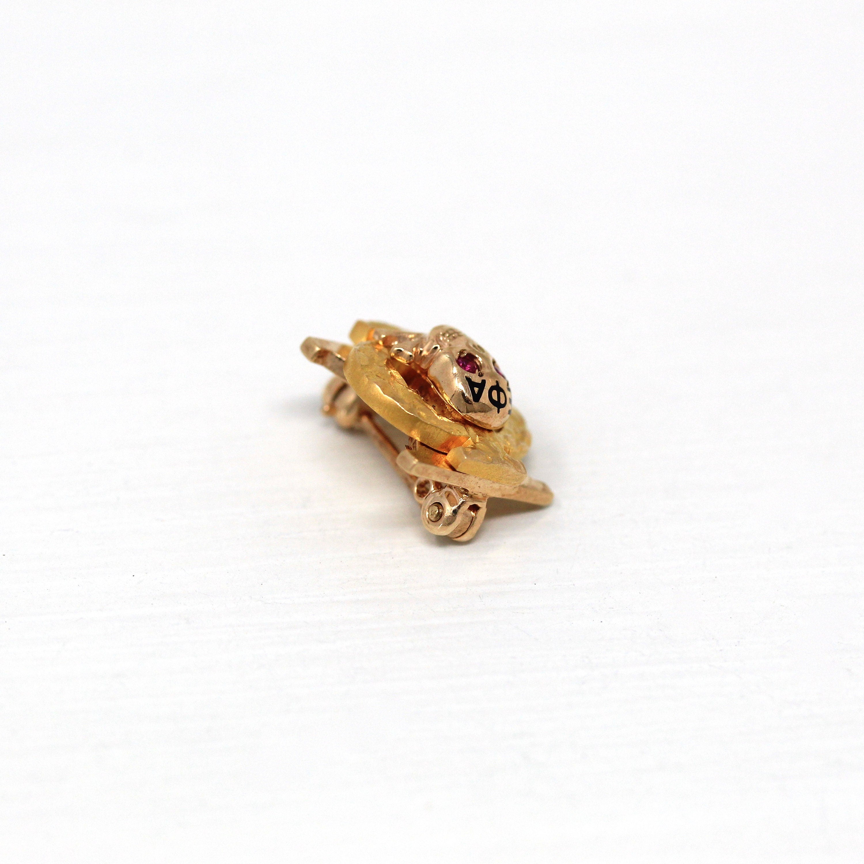 Skull & Crossbones Pin - Retro 10k Yellow Gold Epsilon Phi Alpha Sorority Badge Pledge Pin - Vintage Circa 1940s Greek Letters ΑΕΦ Jewelry