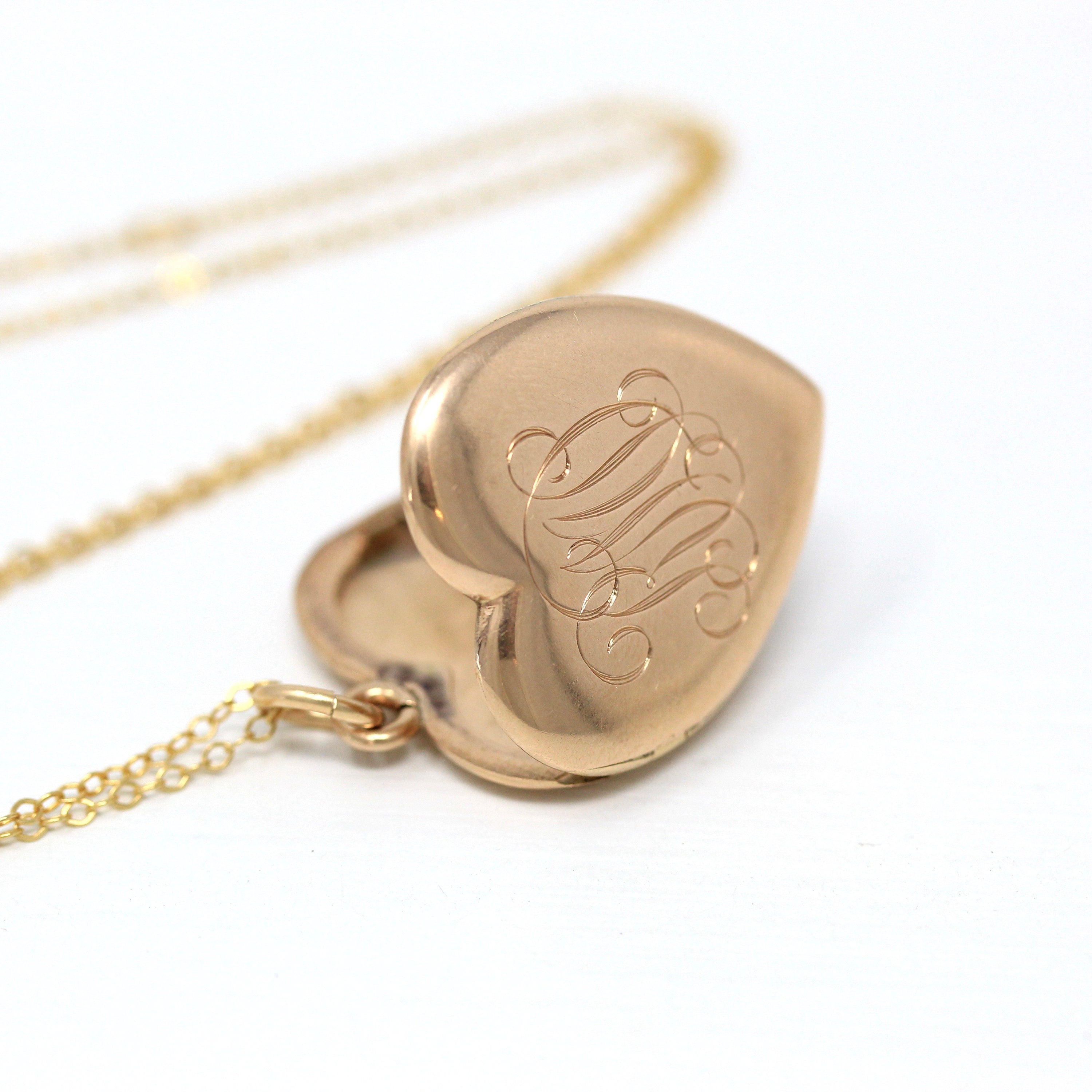 Sale - Antique Heart Locket - Edwardian 10k Rose Gold Dated "July 12 '08" Necklace Pendant - Vintage Monogrammed "RMD" Keepsake Fine Jewelry