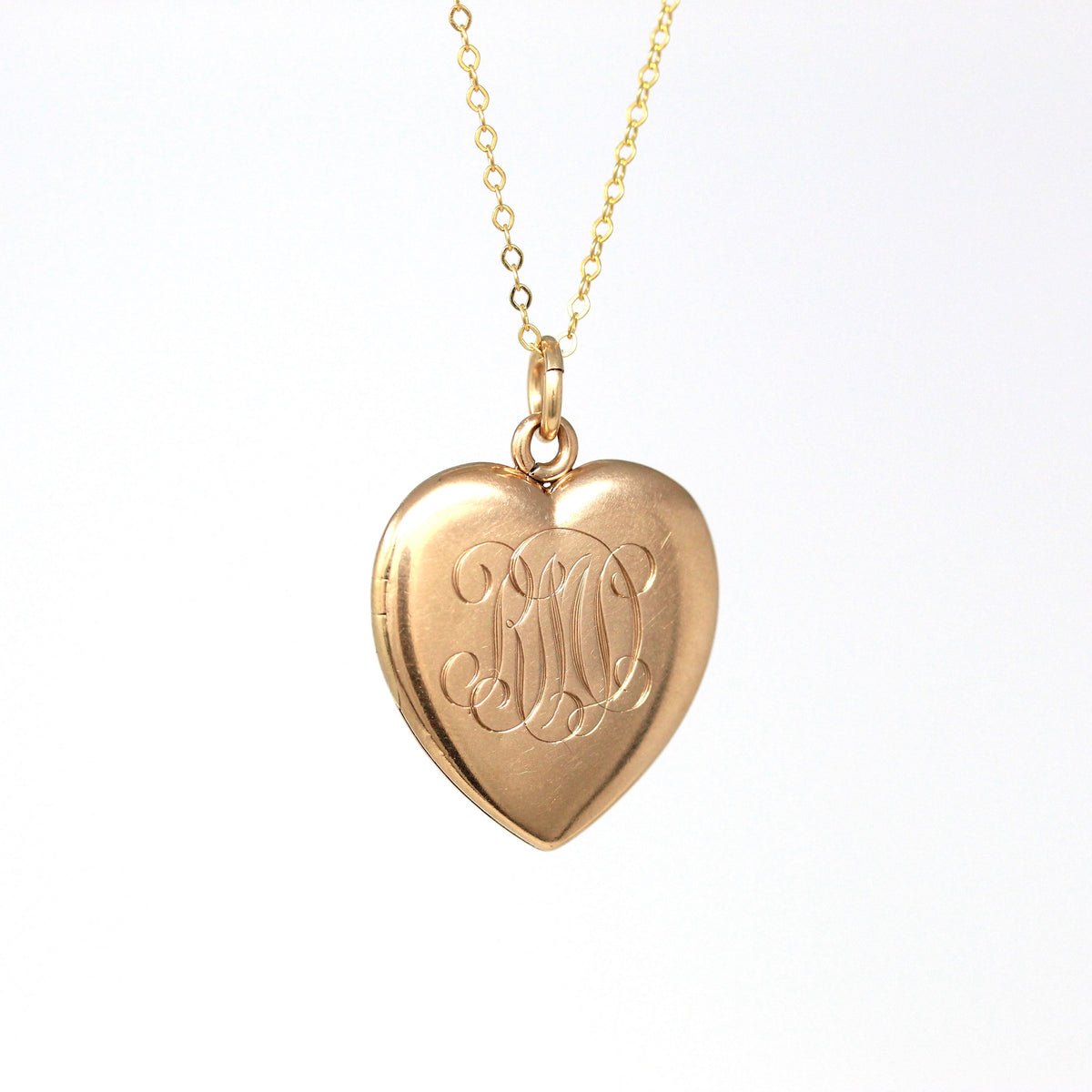 Antique Heart Locket - Edwardian 10k Rose Gold Dated "July 12 '08" Necklace Pendant Charm - Vintage Monogrammed "RMD" Keepsake Fine Jewelry