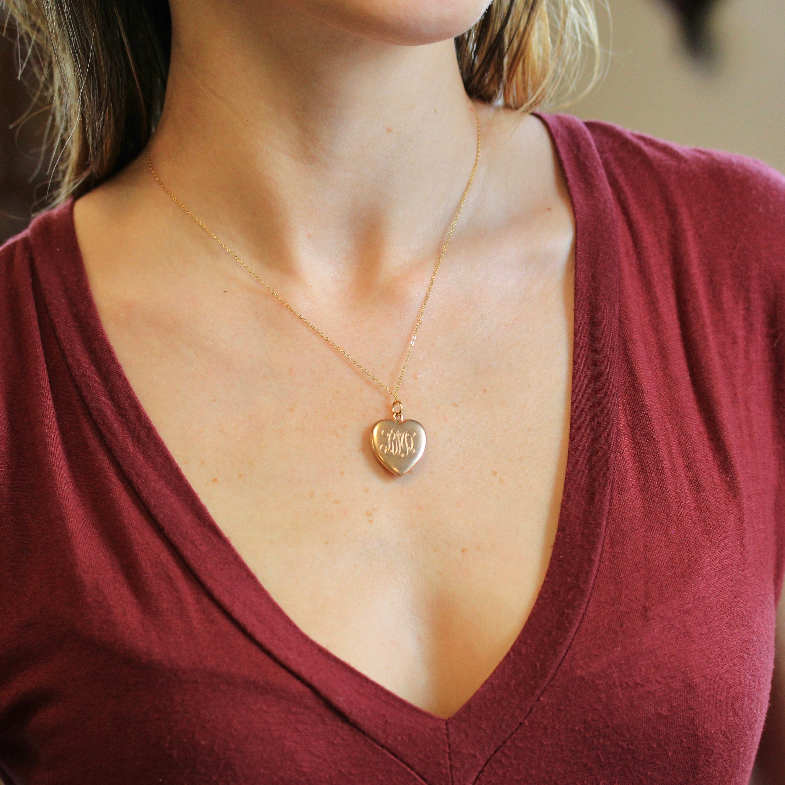 Antique Heart Locket - Edwardian 10k Rose Gold Dated "July 12 '08" Necklace Pendant Charm - Vintage Monogrammed "RMD" Keepsake Fine Jewelry