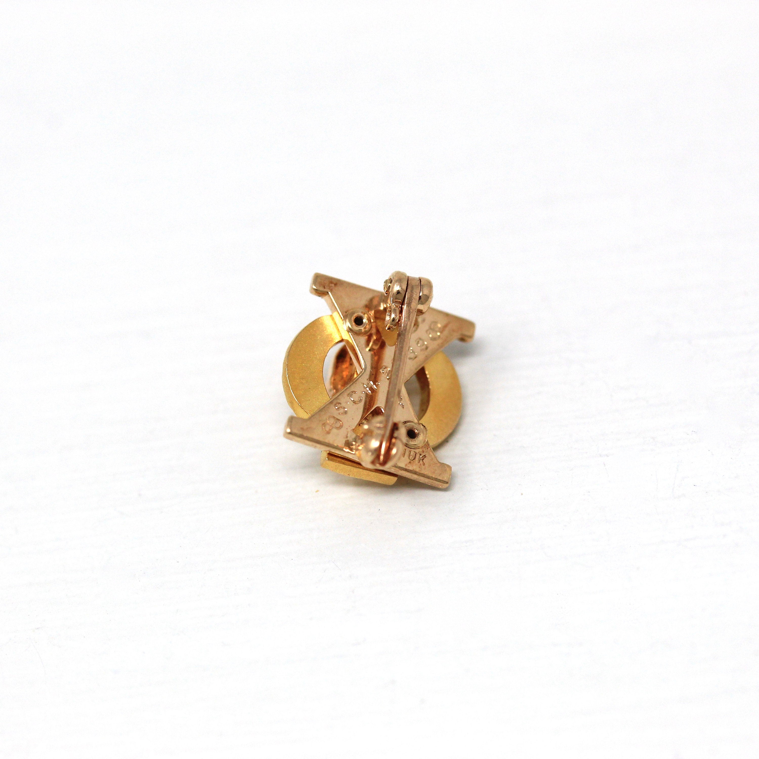 Skull & Crossbones Pin - Retro 10k Yellow Gold Epsilon Phi Alpha Sorority Badge Pledge Pin - Vintage Circa 1940s Greek Letters ΑΕΦ Jewelry