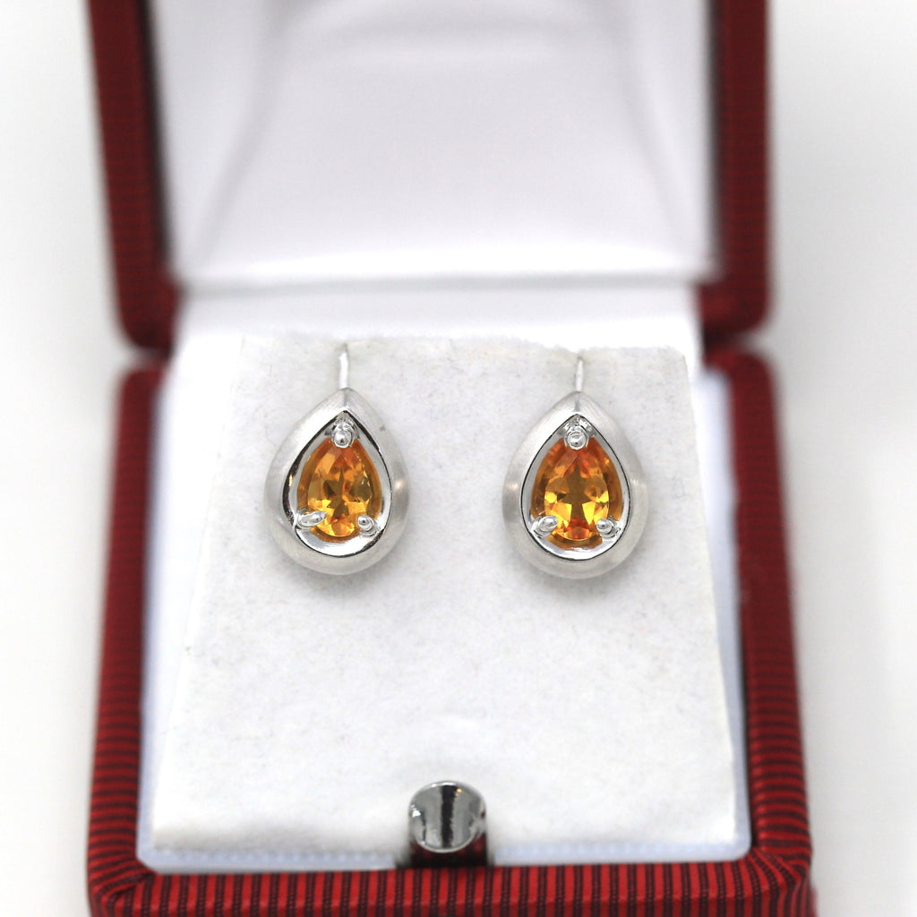 Sale - Genuine Citrine Earrings - Estate 14k White Gold Pierced Push Back .6 CTW Gem Studs - Modern 2000s November Birthstone Fine Jewelry