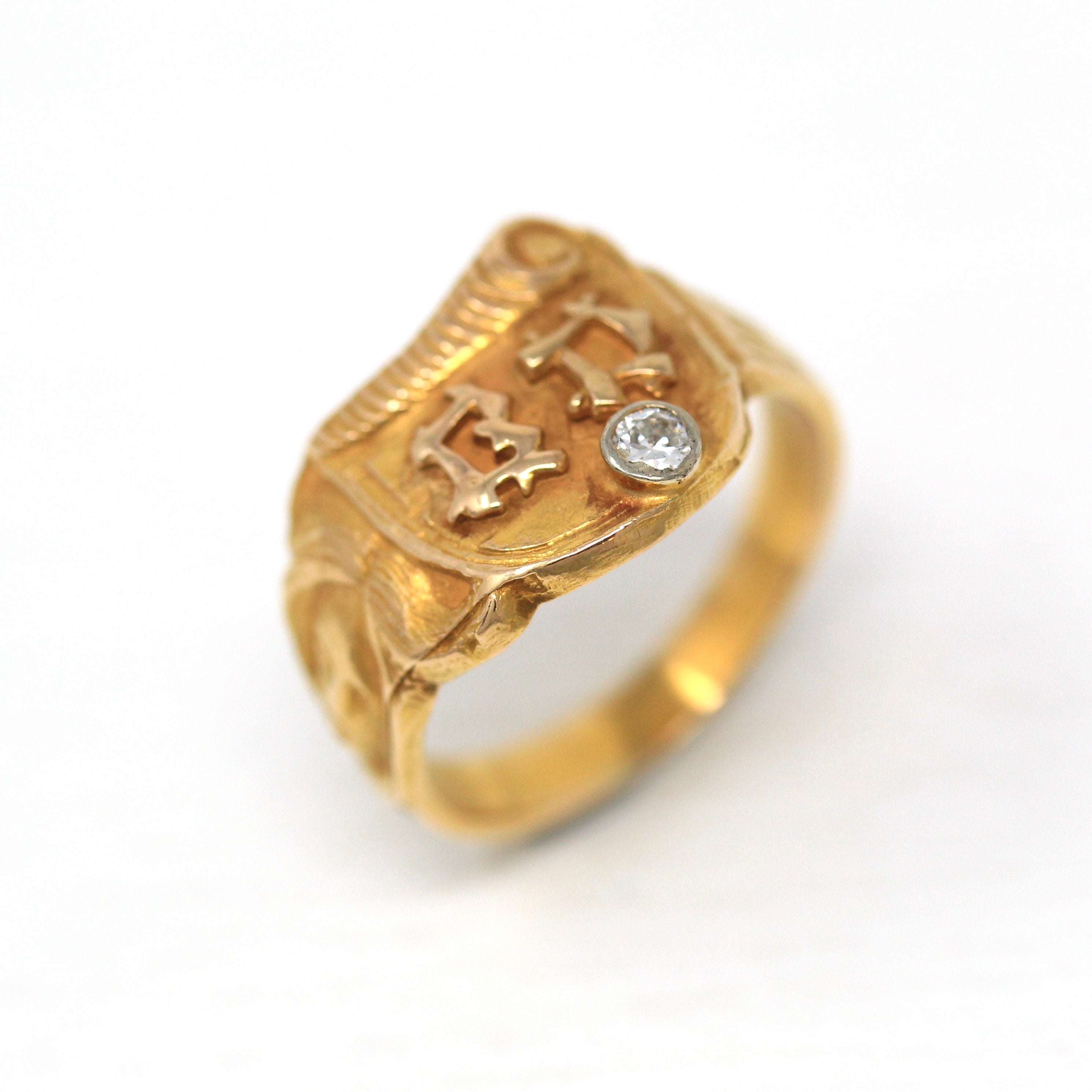 Letters "BD" Ring - Art Deco 14k Yellow Gold Two Initials Scroll Face Signet - Vintage Circa 1930s Era Size 6 1/4 Statement Fine 30s Jewelry