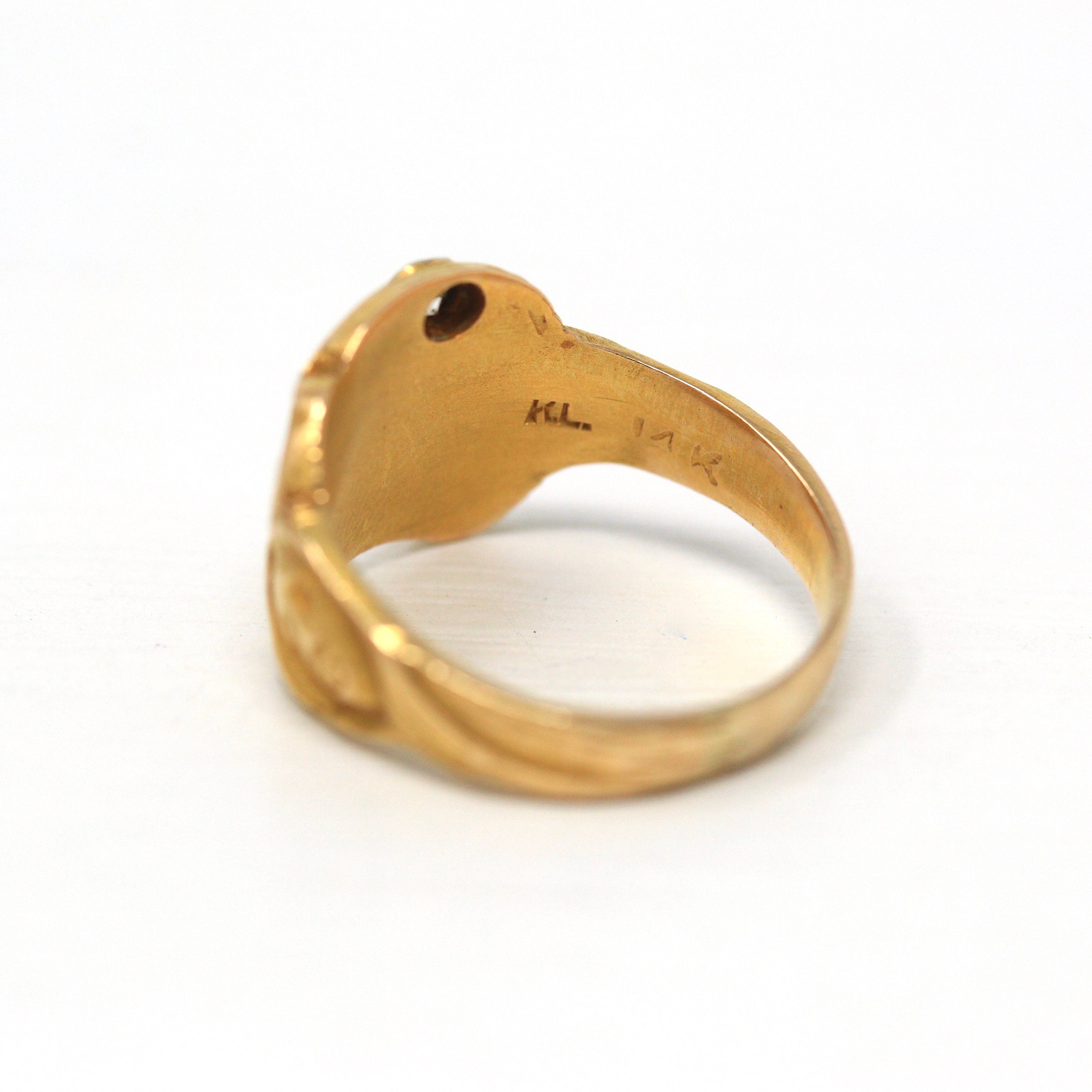 Letters "BD" Ring - Art Deco 14k Yellow Gold Two Initials Scroll Face Signet - Vintage Circa 1930s Era Size 6 1/4 Statement Fine 30s Jewelry