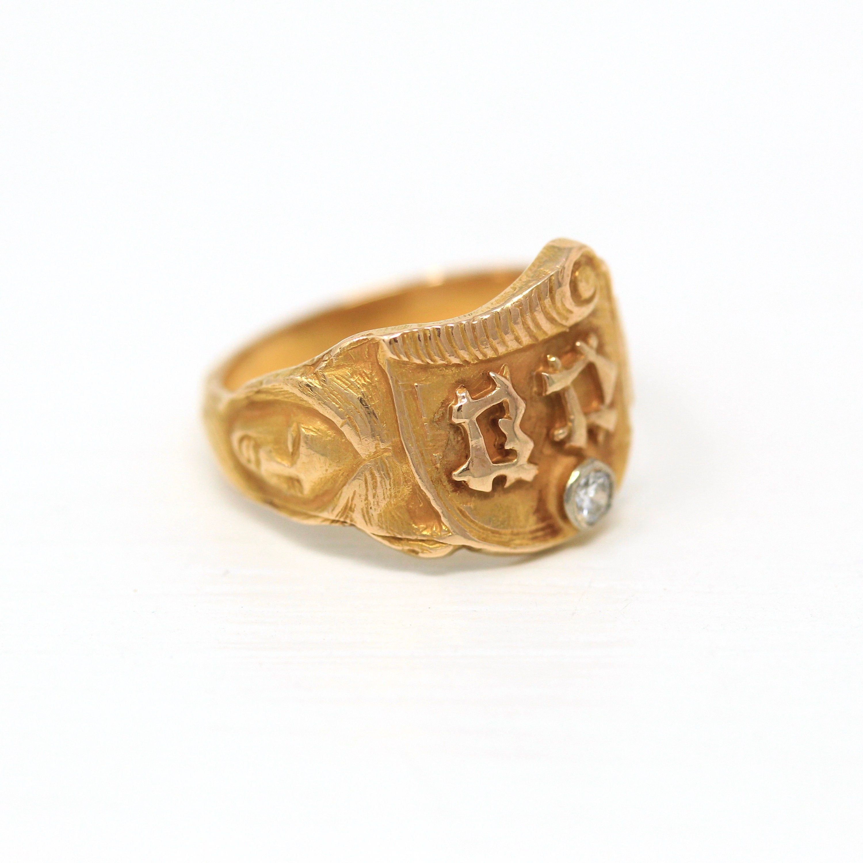 Letters "BD" Ring - Art Deco 14k Yellow Gold Two Initials Scroll Face Signet - Vintage Circa 1930s Era Size 6 1/4 Statement Fine 30s Jewelry