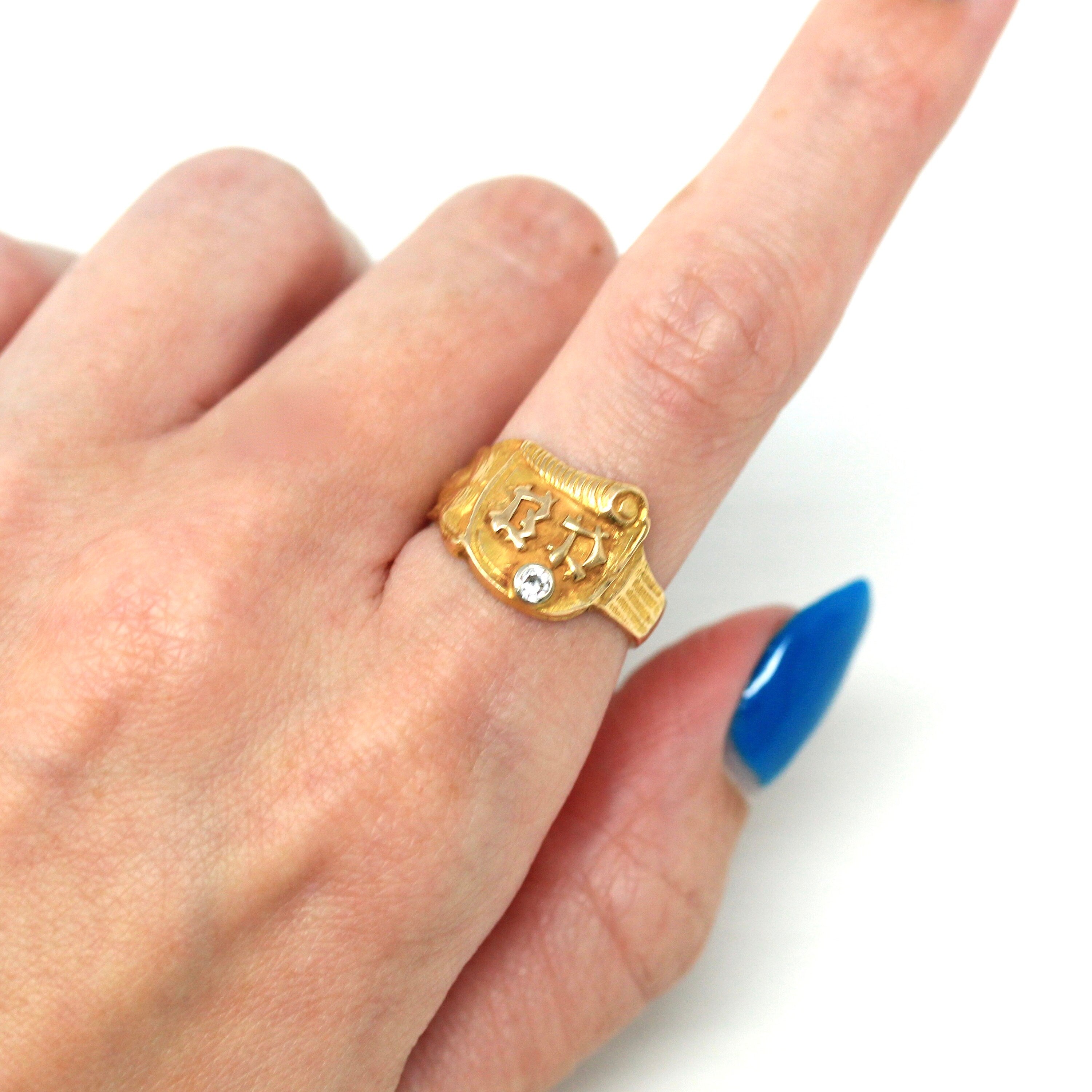 Letters "BD" Ring - Art Deco 14k Yellow Gold Two Initials Scroll Face Signet - Vintage Circa 1930s Era Size 6 1/4 Statement Fine 30s Jewelry