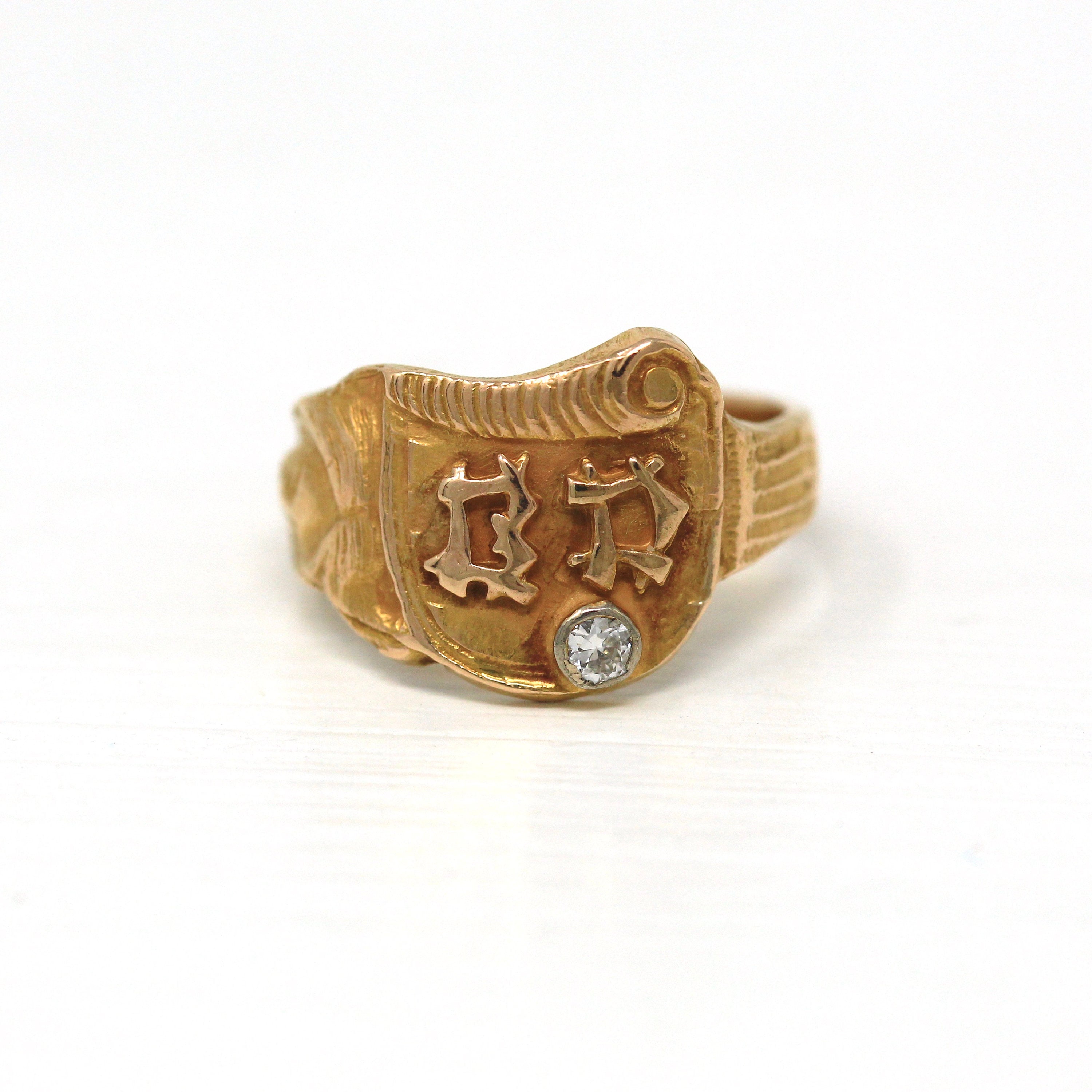 Letters "BD" Ring - Art Deco 14k Yellow Gold Two Initials Scroll Face Signet - Vintage Circa 1930s Era Size 6 1/4 Statement Fine 30s Jewelry