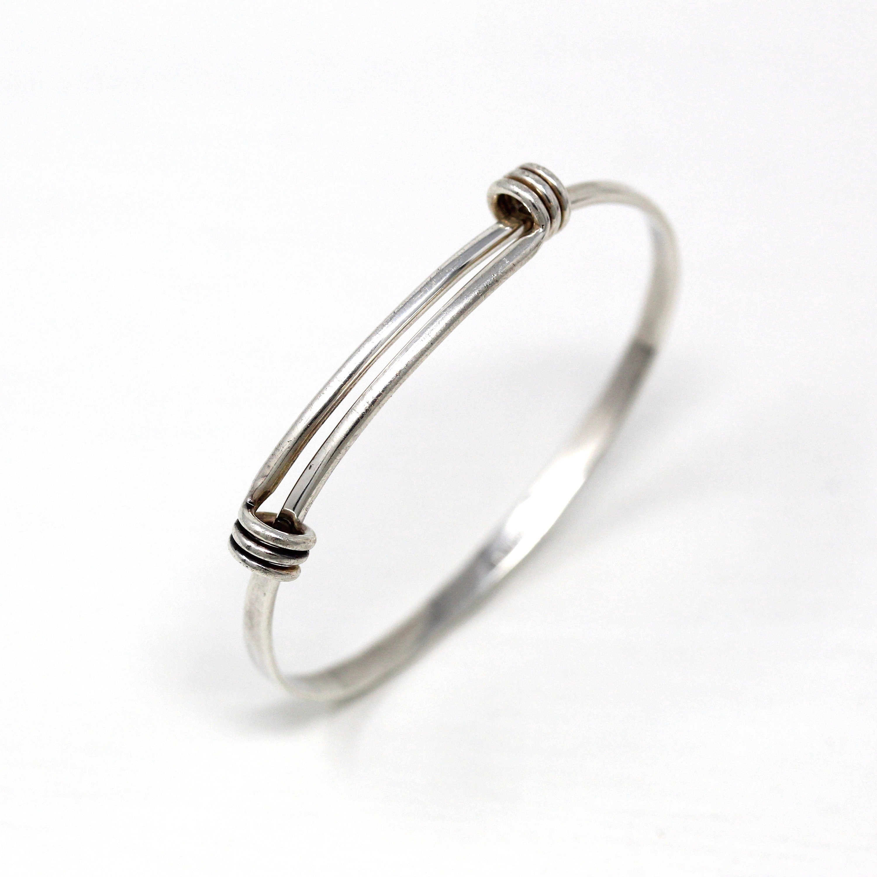 Vintage Baby Bracelet - Retro Sterling Silver Hammered Newborn Children's Adjustable - Circa 1960s Era Petite Ed Levin Signature Jewelry