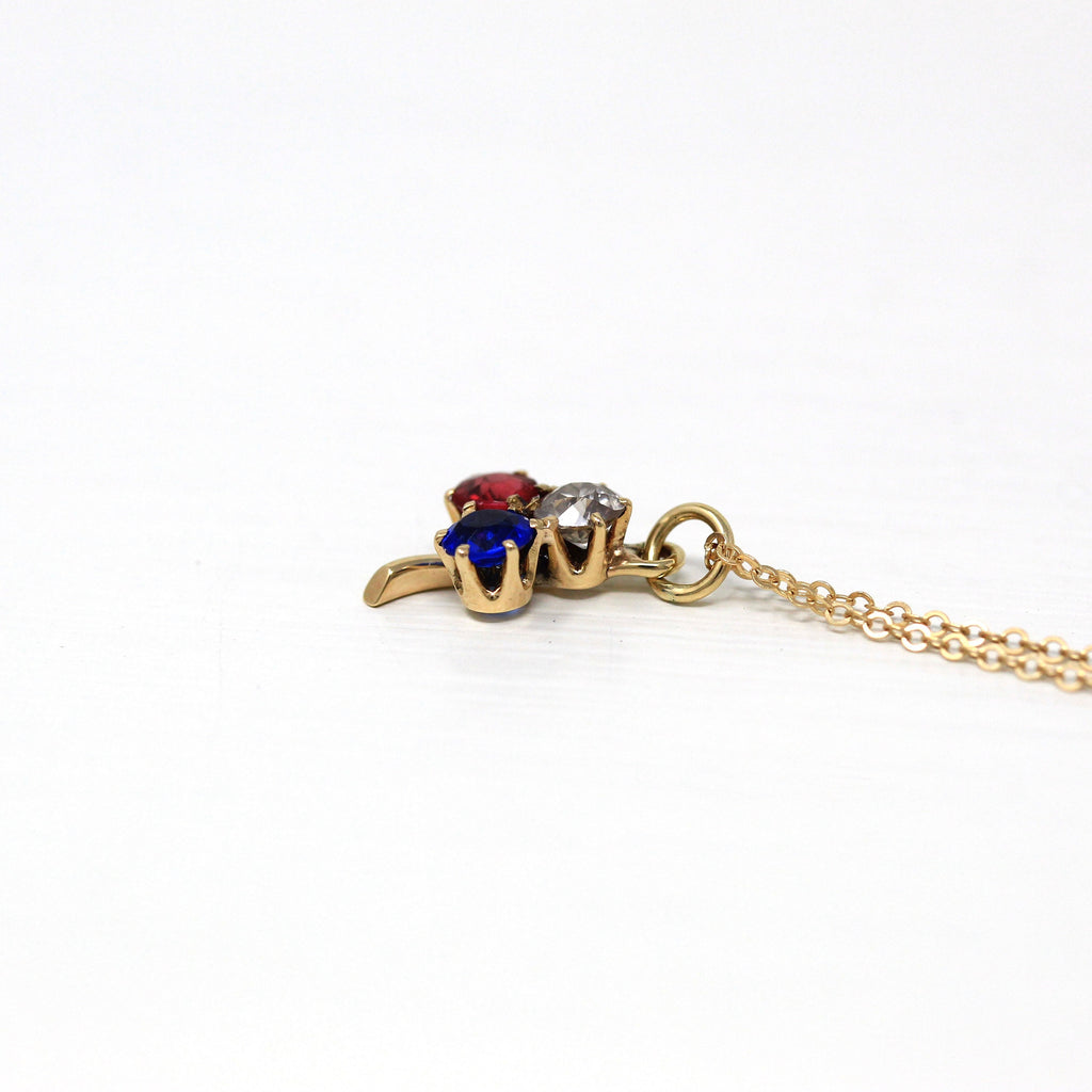 Antique Shamrock Charm - Victorian 14k Yellow Gold European Cut .23 CT Diamond Pendant Necklace - Circa 1890s Three Leaf Clover Fine Jewelry
