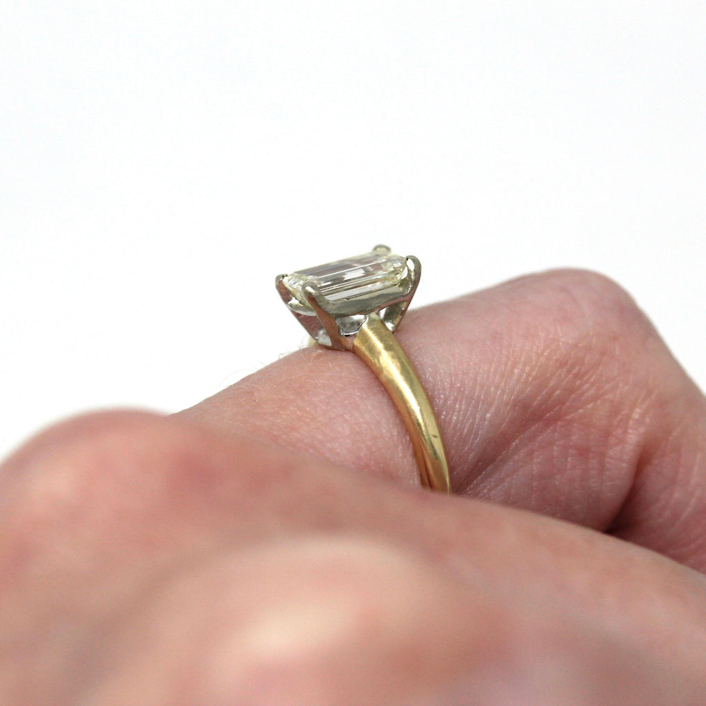 Diamond Engagement Ring - 14k Yellow & White Gold Genuine 1.05 CT Emerald Cut Gem - Circa 1990s Era Solitaire Style Fine GIA Report Jewelry
