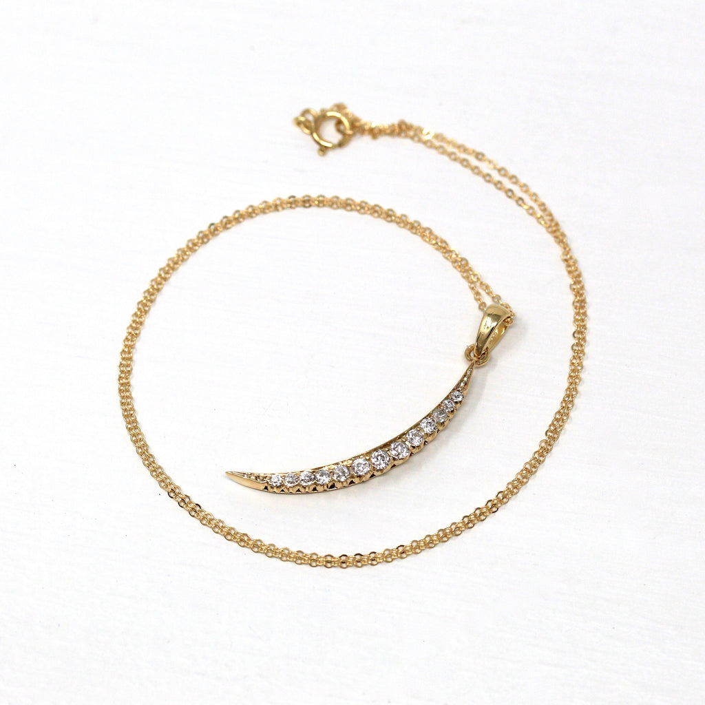 Sale - Crescent Moon Necklace - Edwardian 14k Yellow Gold .42 ctw Diamond Conversion Pendant - Antique Circa 1910s Era Celestial Gem Jewelry
