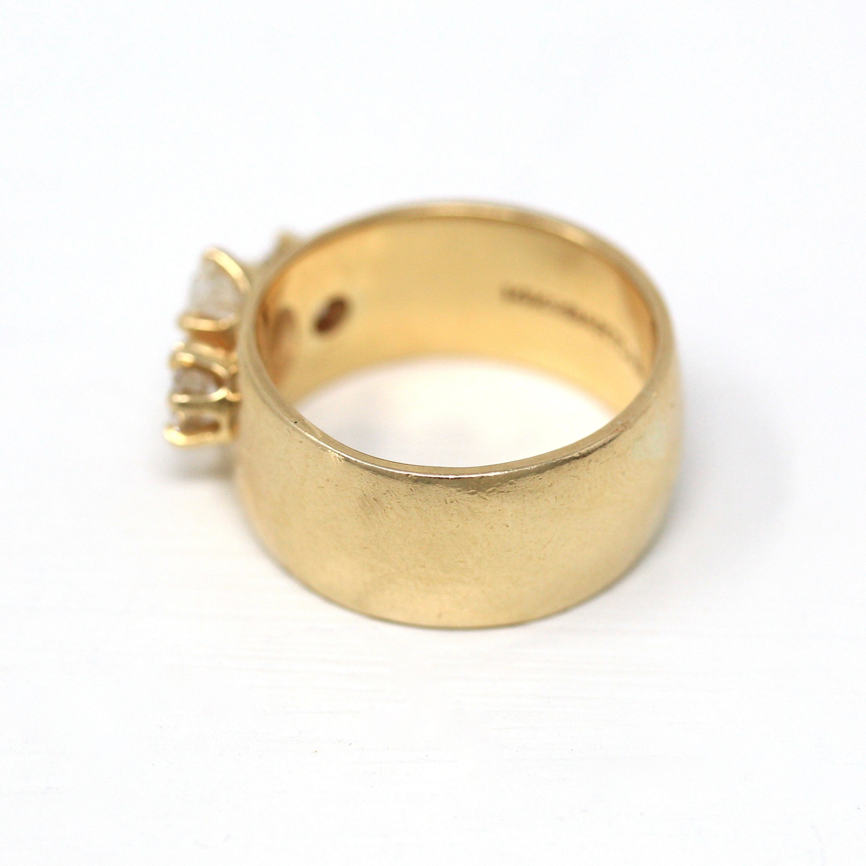 Diamond Engagement Ring - Retro 14k Yellow Gold Genuine 1.25 CTW Gems - Vintage Circa 1970s Size 8 Wedding Statement Fine 70s Jewelry