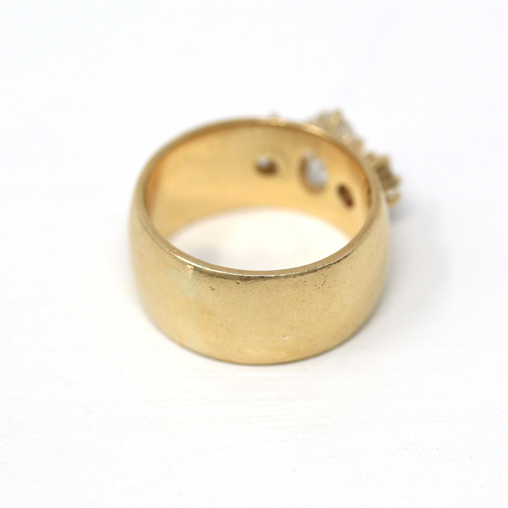 Diamond Engagement Ring - Retro 14k Yellow Gold Genuine 1.25 CTW Gems - Vintage Circa 1970s Size 8 Trendy Wedding Statement Fine 70s Jewelry