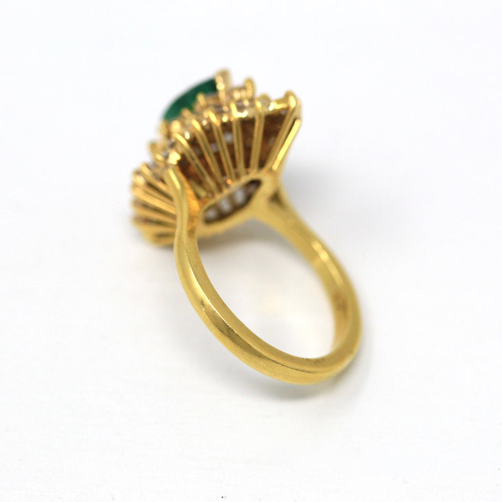 Gemstone Cocktail Ring - Vintage 22k Yellow Gold Genuine .75 CT Emerald & Diamond Gems - Circa 1980s Statement Halo Fine Jewelry W/ Report