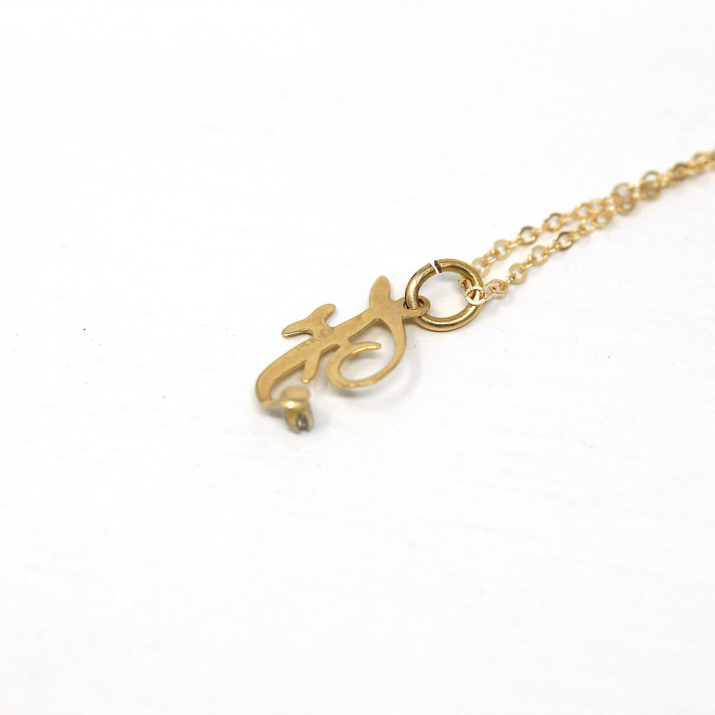 Letter "F" Charm - Estate 14k Yellow Gold Diamond Initial Pendant Necklace - Vintage Circa 1990s Era Personalized New Old Stock Fine Jewelry