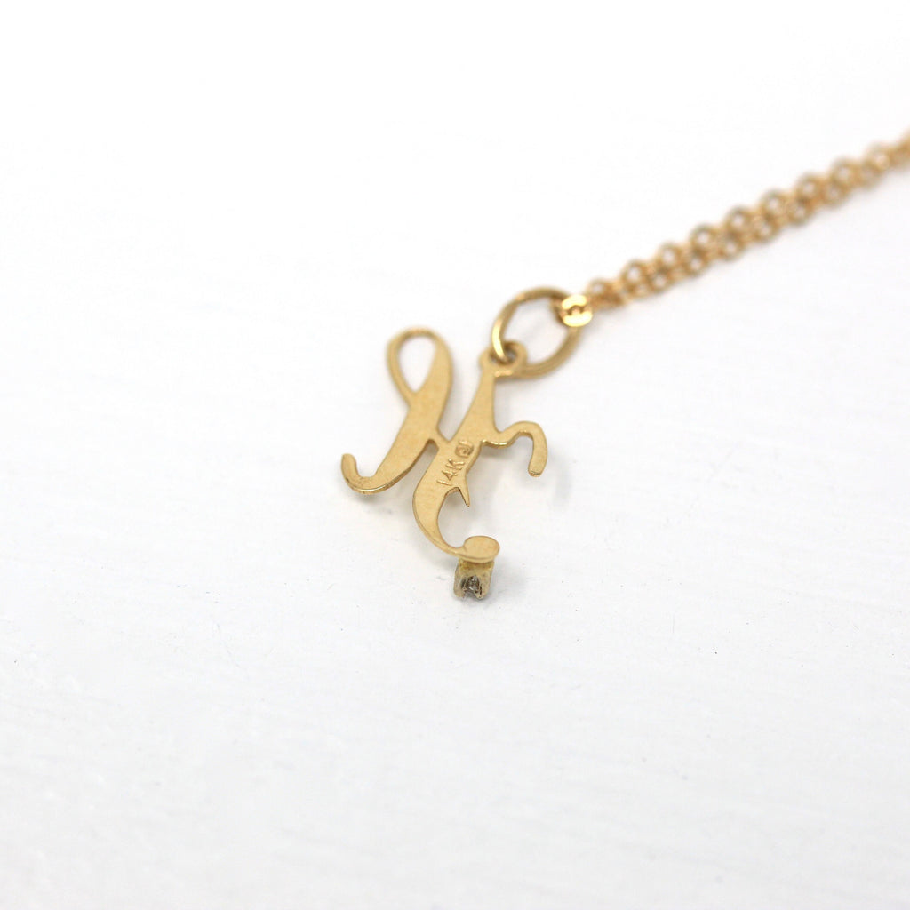 Letter "H" Charm - Estate 14k Yellow Gold Diamond Initial Pendant Necklace - Vintage Circa 1990s Era Personalized New Old Stock Fine Jewelry