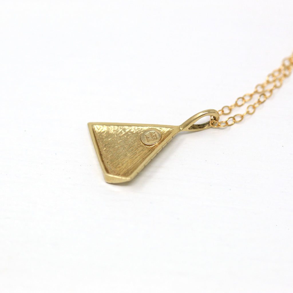 Estate Pyramid Charm - Modern 14k Yellow Gold Flat Pendant Necklace - Estate 2000s Ancient Egypt Egyptian Revival Fine Historical Jewelry
