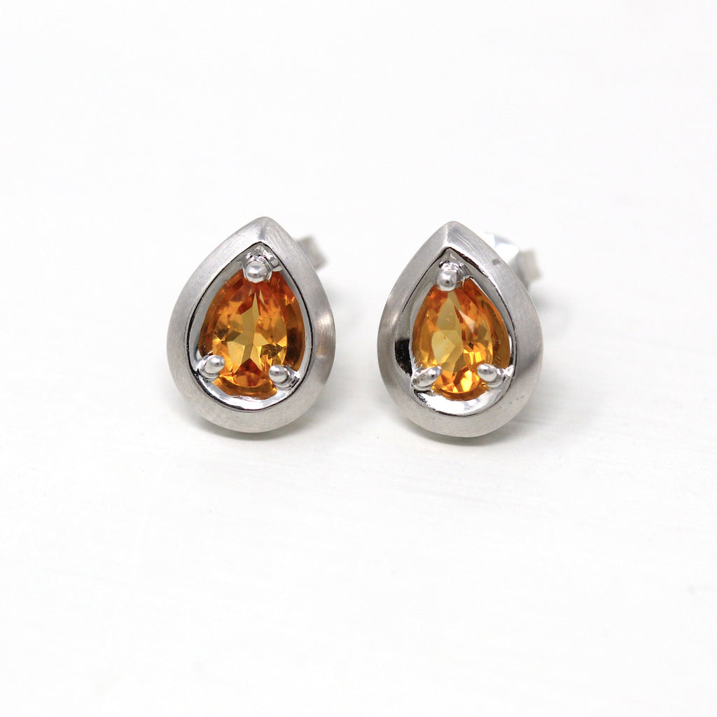 Sale - Genuine Citrine Earrings - Estate 14k White Gold Pierced Push Back .6 CTW Gem Studs - Modern 2000s November Birthstone Fine Jewelry
