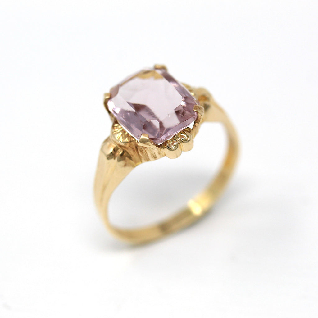 Simulated Amethyst Ring - Art Deco Era 10k Yellow Gold Purple Stone - Vintage Circa 1930s Size 6.75 Ostby Barton New Old Stock Fine Jewelry
