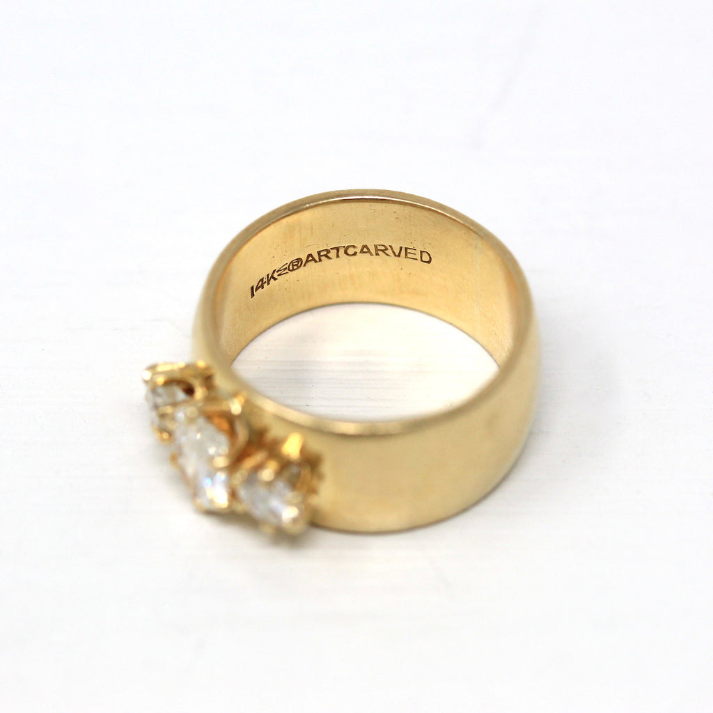 Diamond Engagement Ring - Retro 14k Yellow Gold Genuine 1.25 CTW Gems - Vintage Circa 1970s Size 8 Trendy Wedding Statement Fine 70s Jewelry