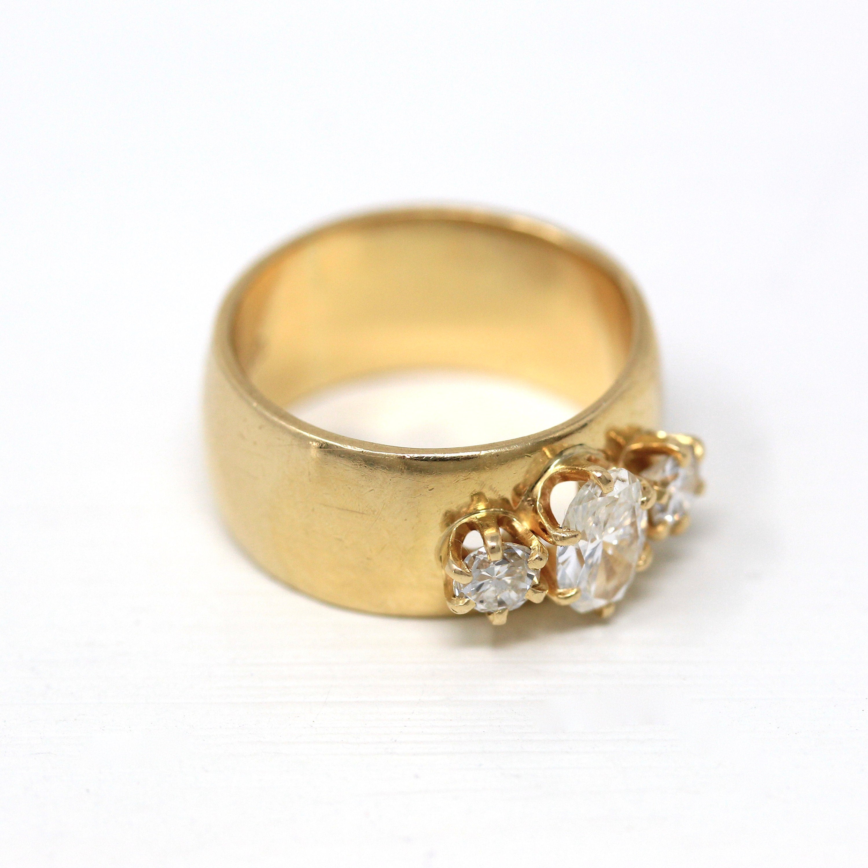 Diamond Engagement Ring - Retro 14k Yellow Gold Genuine 1.25 CTW Gems - Vintage Circa 1970s Size 8 Wedding Statement Fine 70s Jewelry