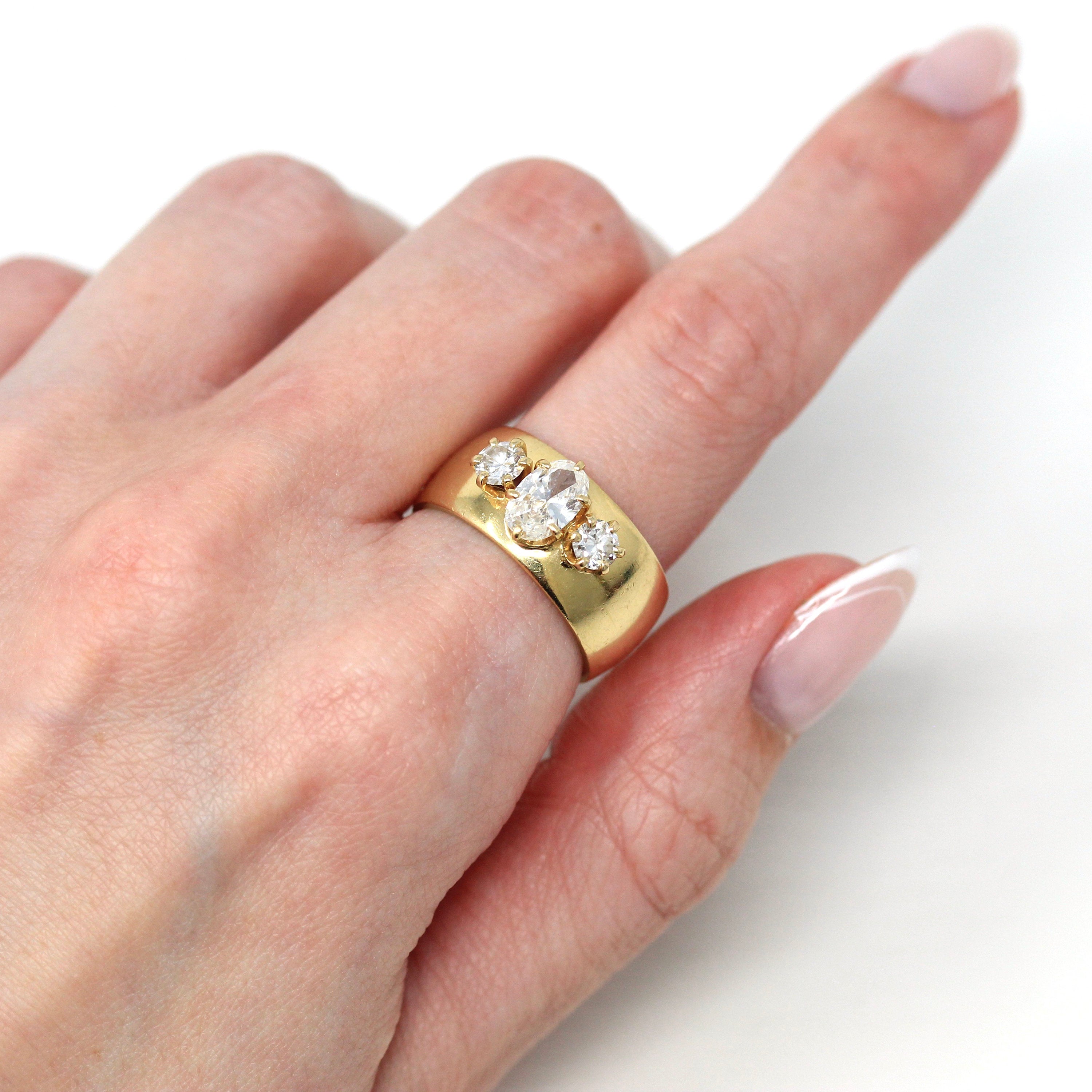 Diamond Engagement Ring - Retro 14k Yellow Gold Genuine 1.25 CTW Gems - Vintage Circa 1970s Size 8 Wedding Statement Fine 70s Jewelry