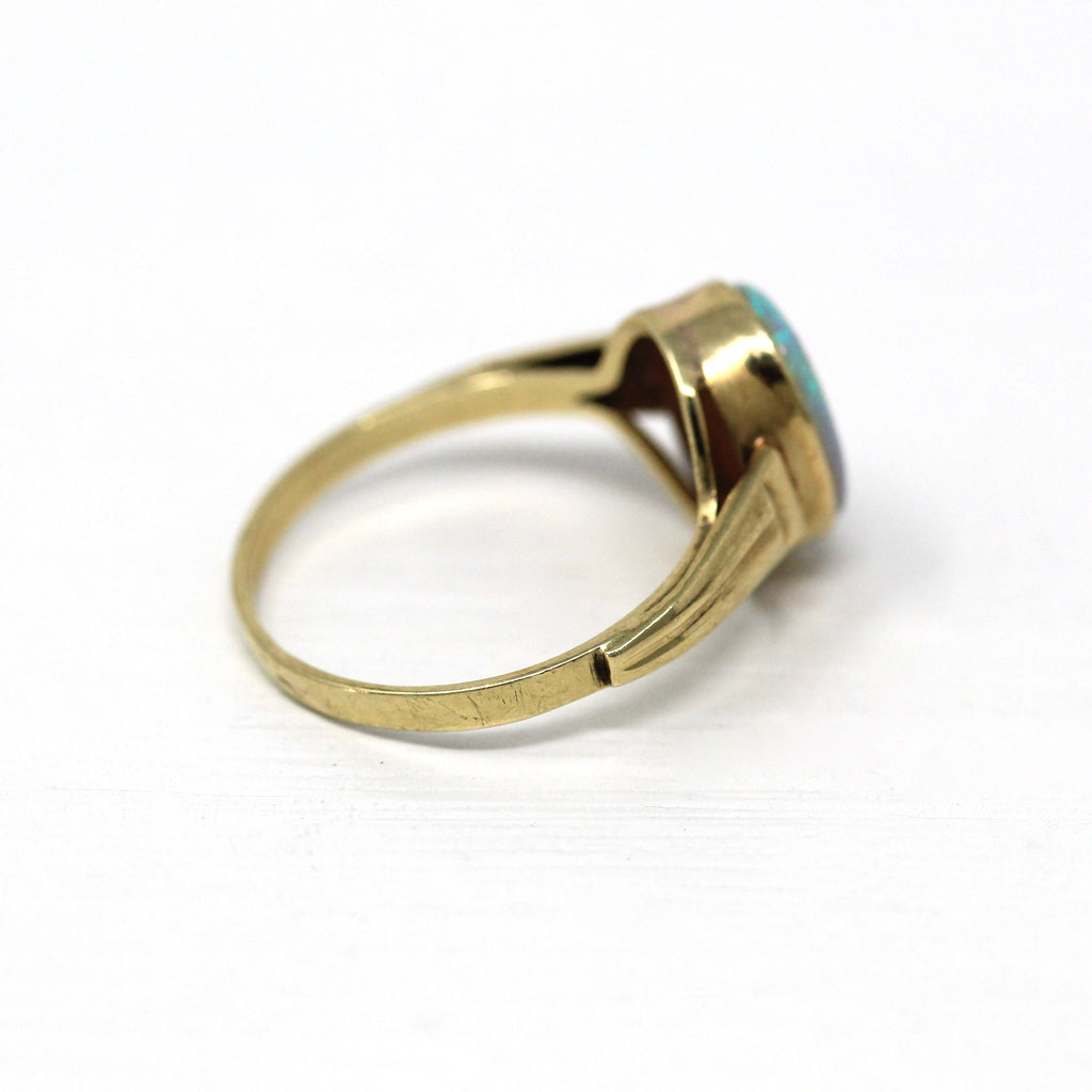 Genuine Opal Ring - Retro 8k 333 Yellow Gold Oval Cabochon 1.21 CT Gemstone - Vintage Circa 1970s Era Size 6 1/4 October Birthstone Jewelry