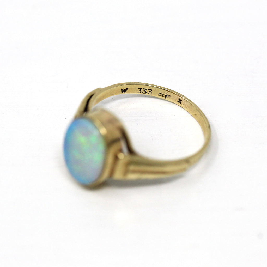 Genuine Opal Ring - Retro 8k 333 Yellow Gold Oval Cabochon 1.21 CT Gemstone - Vintage Circa 1970s Era Size 6 1/4 October Birthstone Jewelry