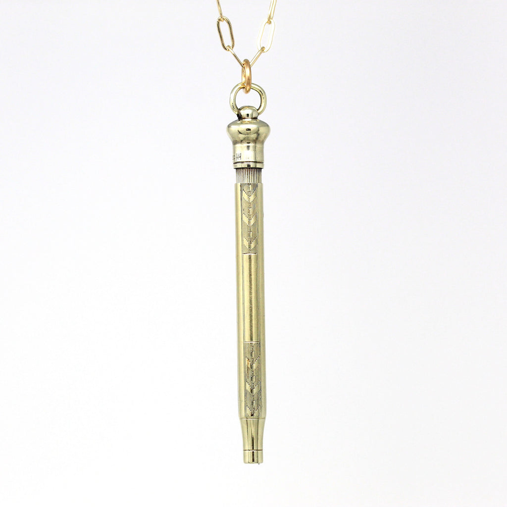 Vintage Pencil Pendant - Art Deco Gold Filled Retractable Necklace Fob - Circa 1930s Era Propelling Mechanical Graphite Rare 30s Jewelry