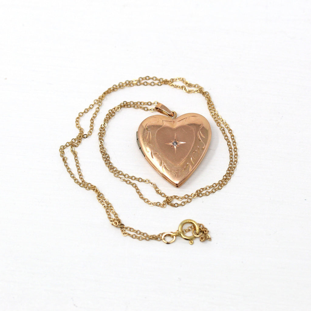 Modern Heart Locket - Estate 14k Rose Gold Genuine Diamond Necklace Pendant - Circa 2000's Era Photograph Keepsake Fine Celestial Jewelry